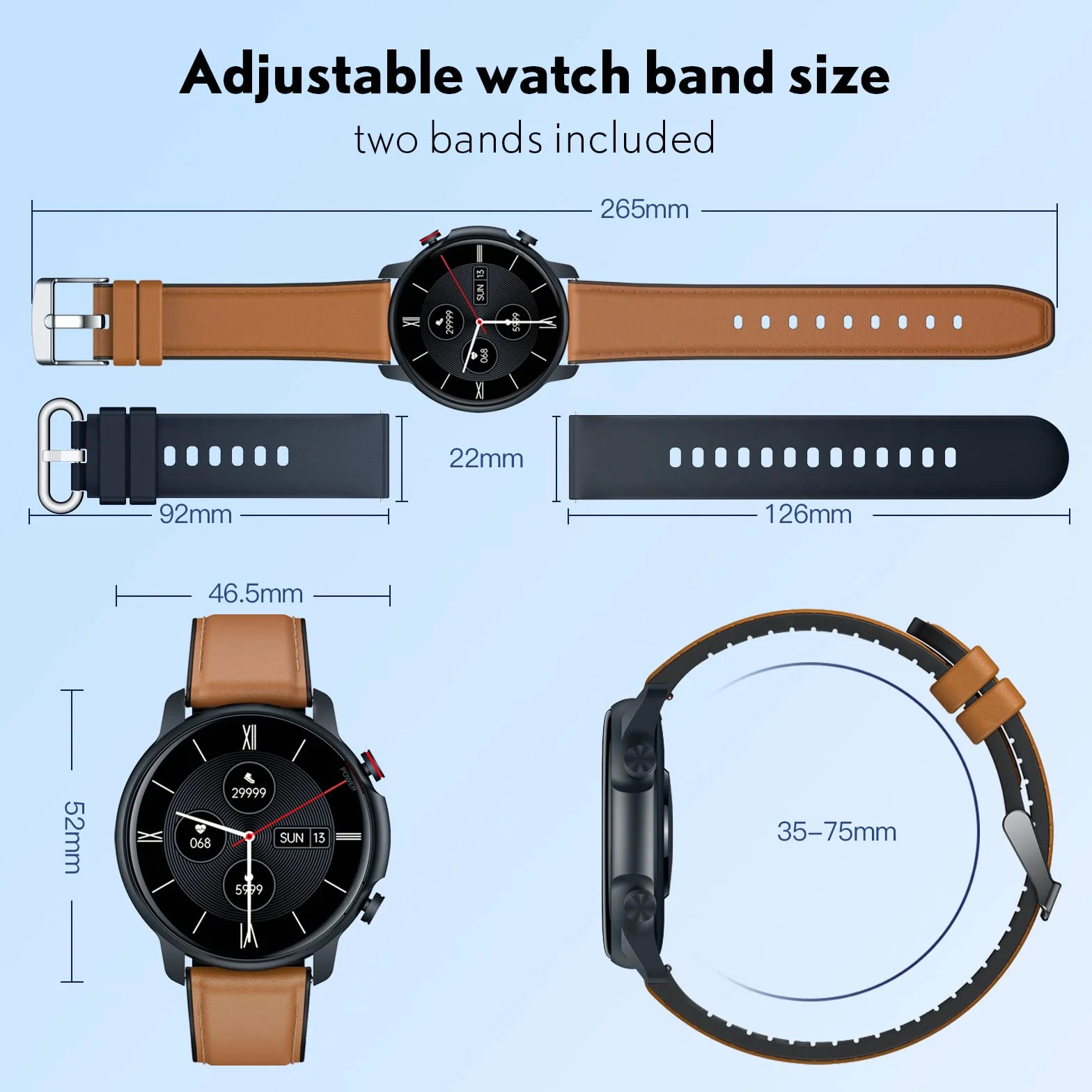 Męski smartwatch sportowy Smartwatch - 1,32 cala, wodoodporny ekran dotykowy IP68, inteligentna bransoletka z monitorem snu, tętna, krokomierz, tracker fitness, dla Androida, iOS, okrągła skóra