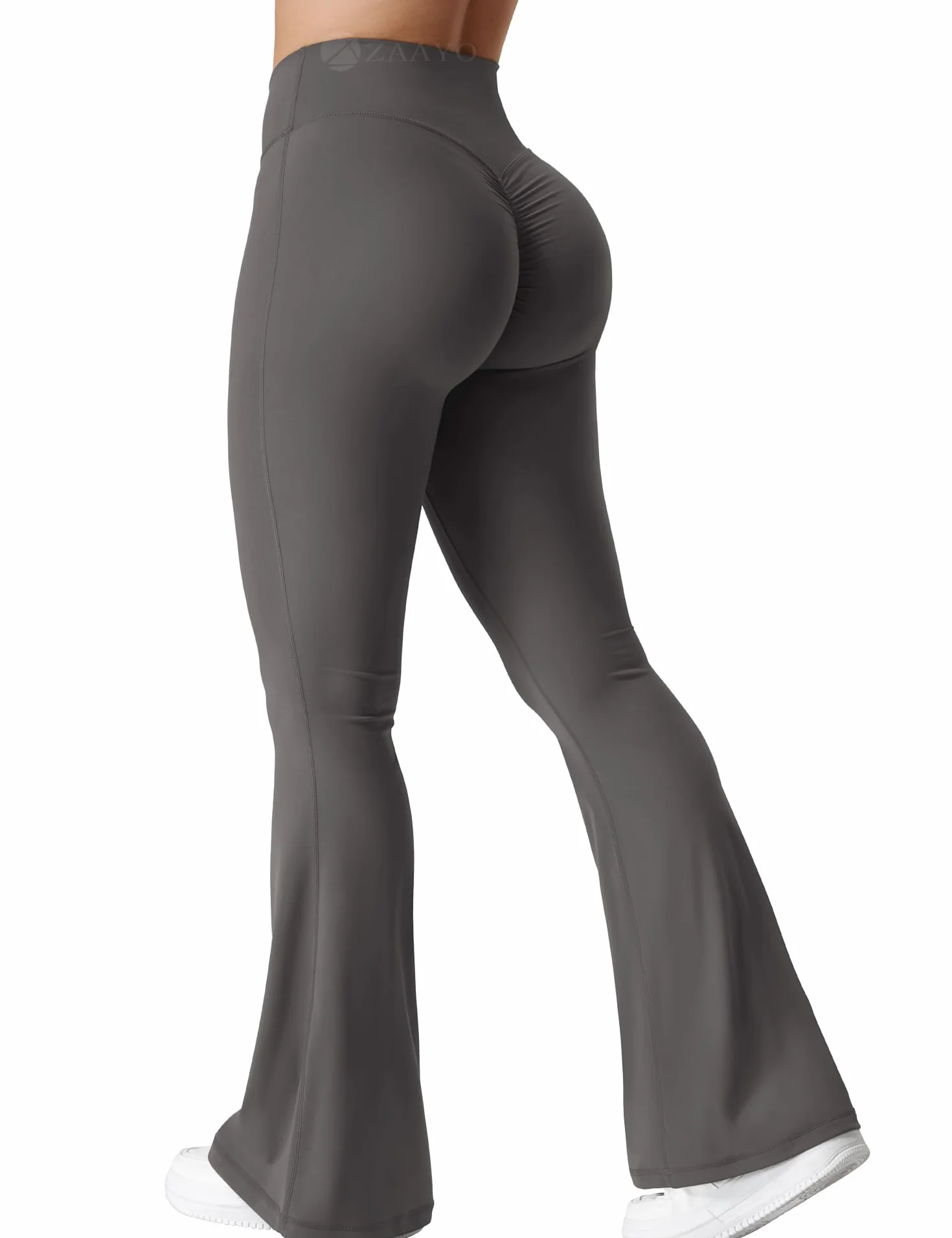 ZAAYO Legginsy damskie Flare Scrunch V Cross Waist Bell Bottom Yoga Pants Tummy Control Bootcut legginsy treningowe