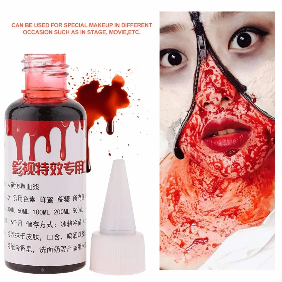 Halloween Party Faux Blood Realistyczne Zombie Fantasy Makijaż Sztuczna Krew do Teatru i Kostiumów (50 ml)