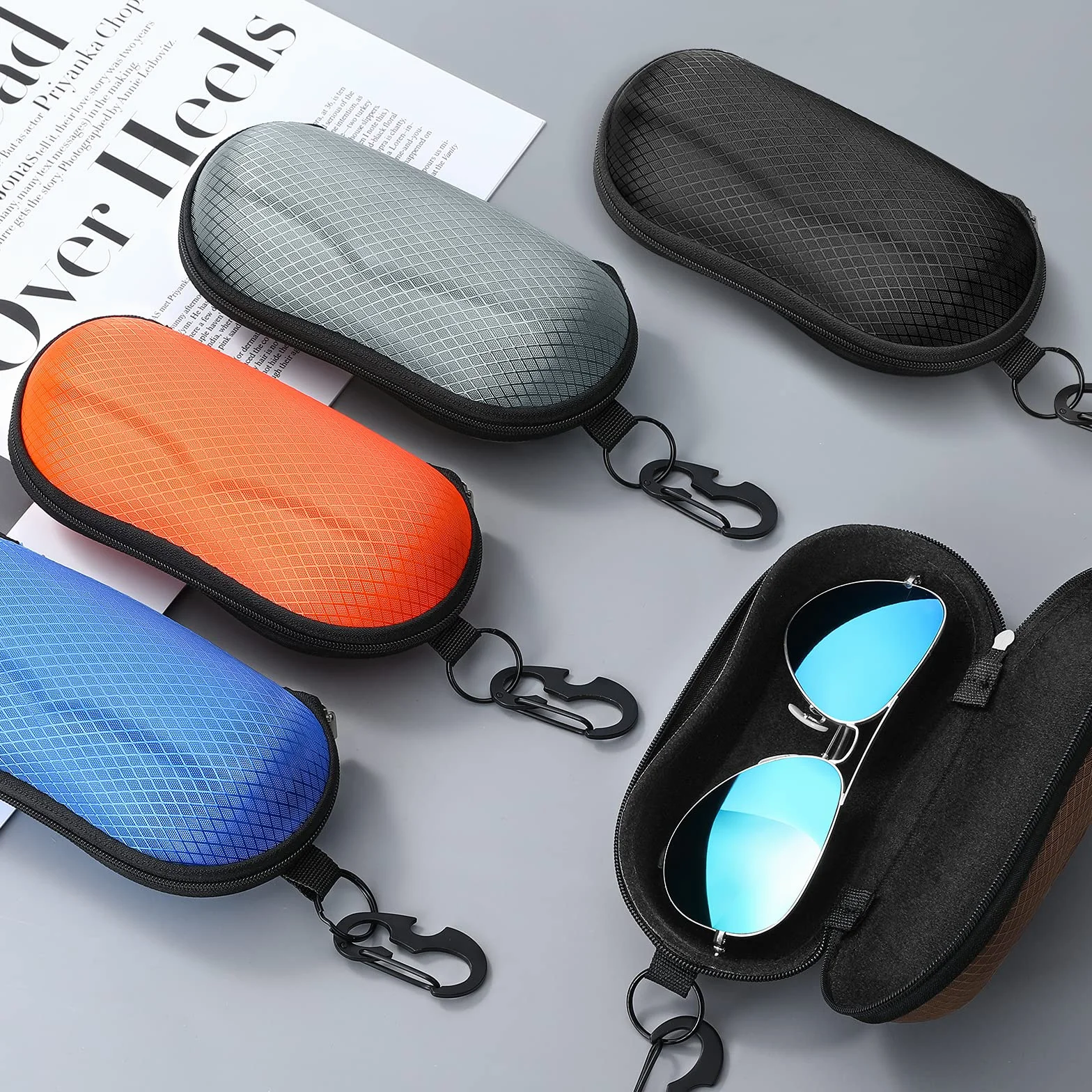 MoKo EVA półtwarda skorupa etui na okulary przeciwsłoneczne, 2 sztuki, unisex, odporne na zarysowania, ochronne etui do przechowywania, uchwyt na okulary z metalowym haczykiem do zawieszania, mini