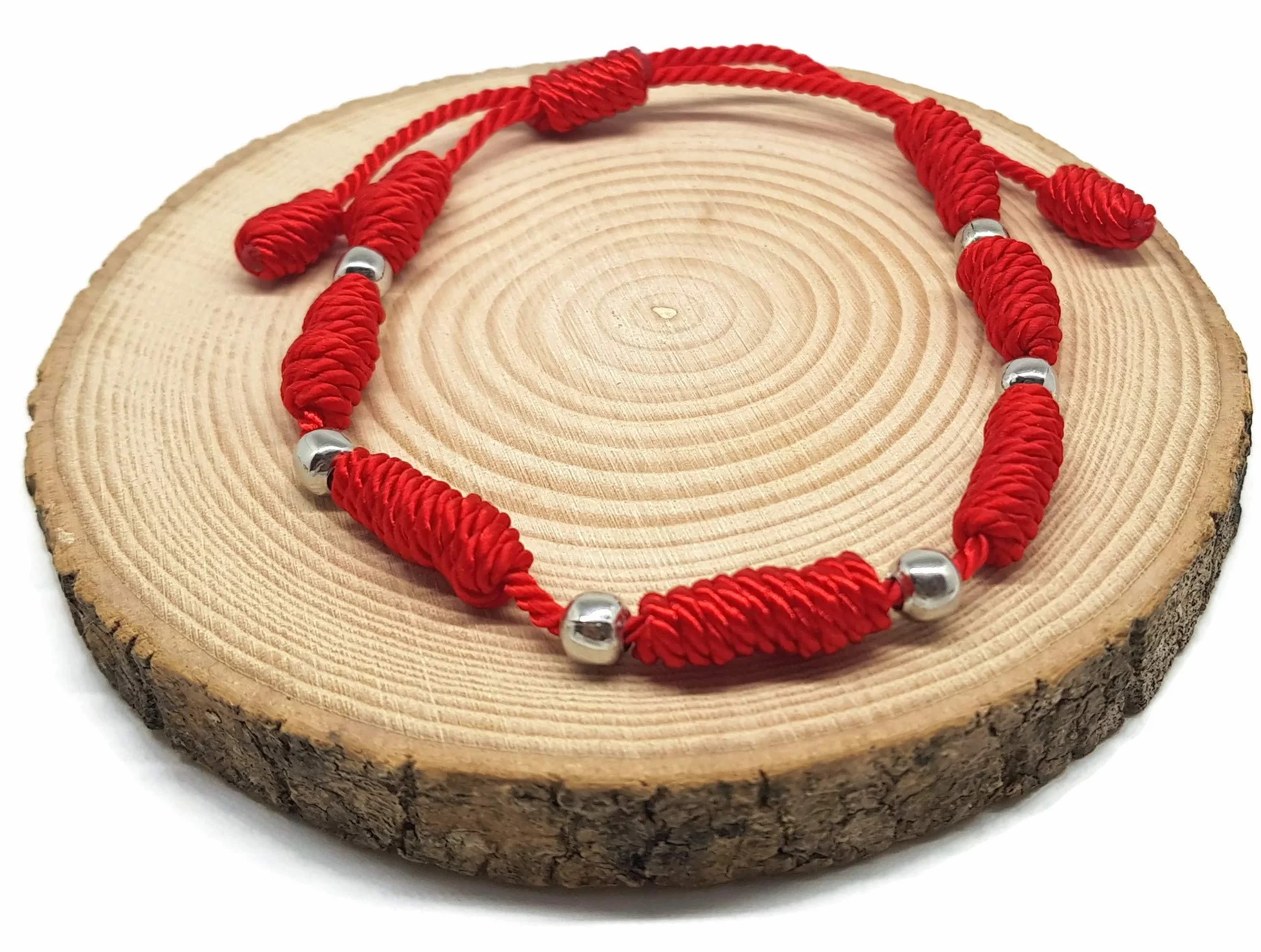 MYSTIC JEWELS by Dalia bransoletka Kabała – sznurek 7 węzłów z czerwonej nici z kulkami, uniseks, regulowana, ochrona przed złym okiem - dobre szczęście, dobry szczęście i stal nierdzewna,