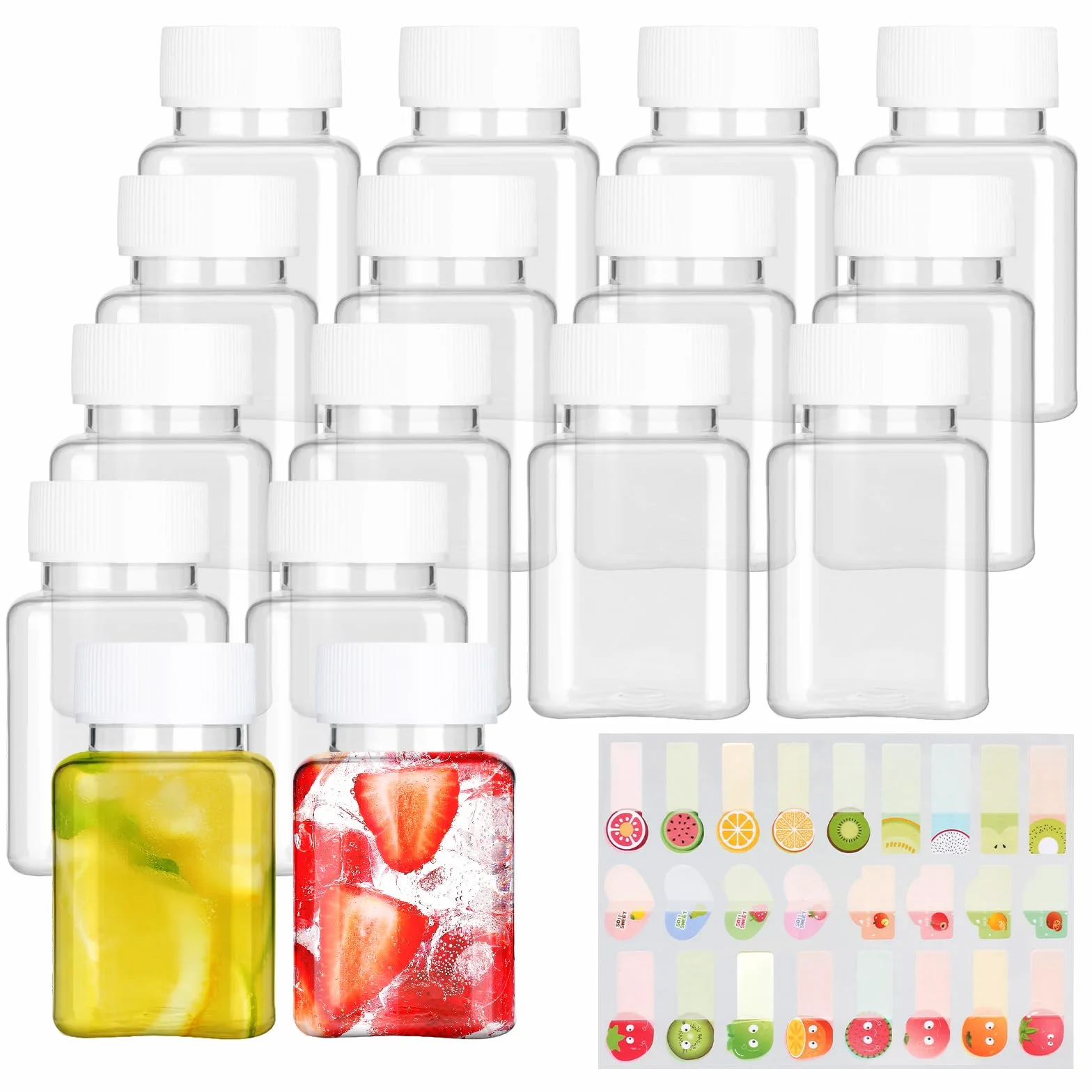 16 sztuk butelka do shot, 100 ml, plastikowe, napełniać sok, mini butelka z naklejką