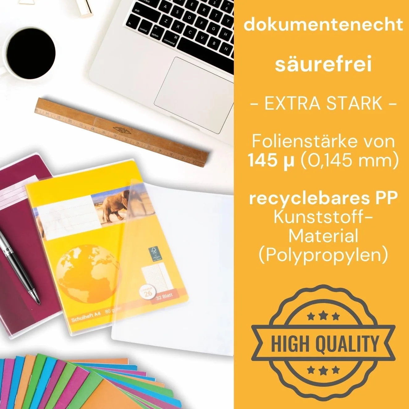 perfect line • 15 sztuk pokrowców na zeszyty ćwiczeń, 21 x 29,7 cm, krystalicznie czyste, mocne, nadające się do recyklingu, przezroczyste etui na książki DIN A4