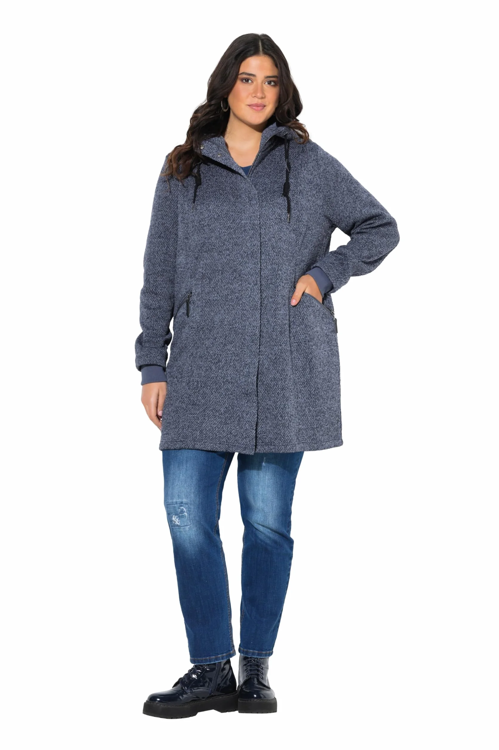 Ulla Popken Blezerek Kobiety Strickfleece-jacke, Kapuze, 2-wege-zipper