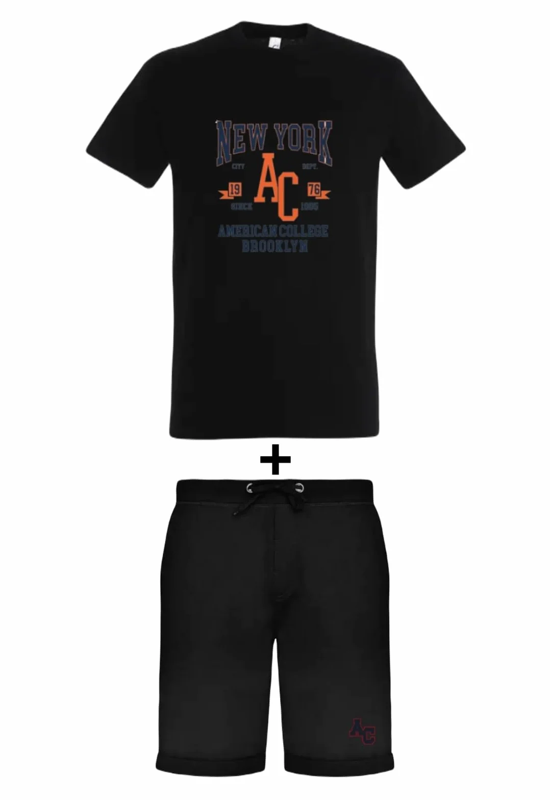 AMERICAN COLLEGE USA 2-częściowy zestaw koszul + szorty mieszane, czarny, S
