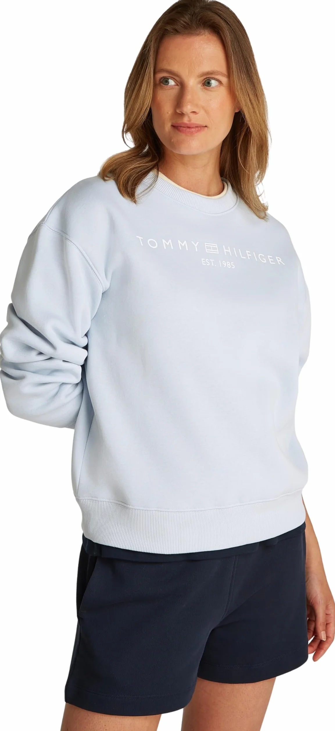 Tommy Hilfiger Damska bluza bez kaptura, Niebieski (Breezy Blue), L