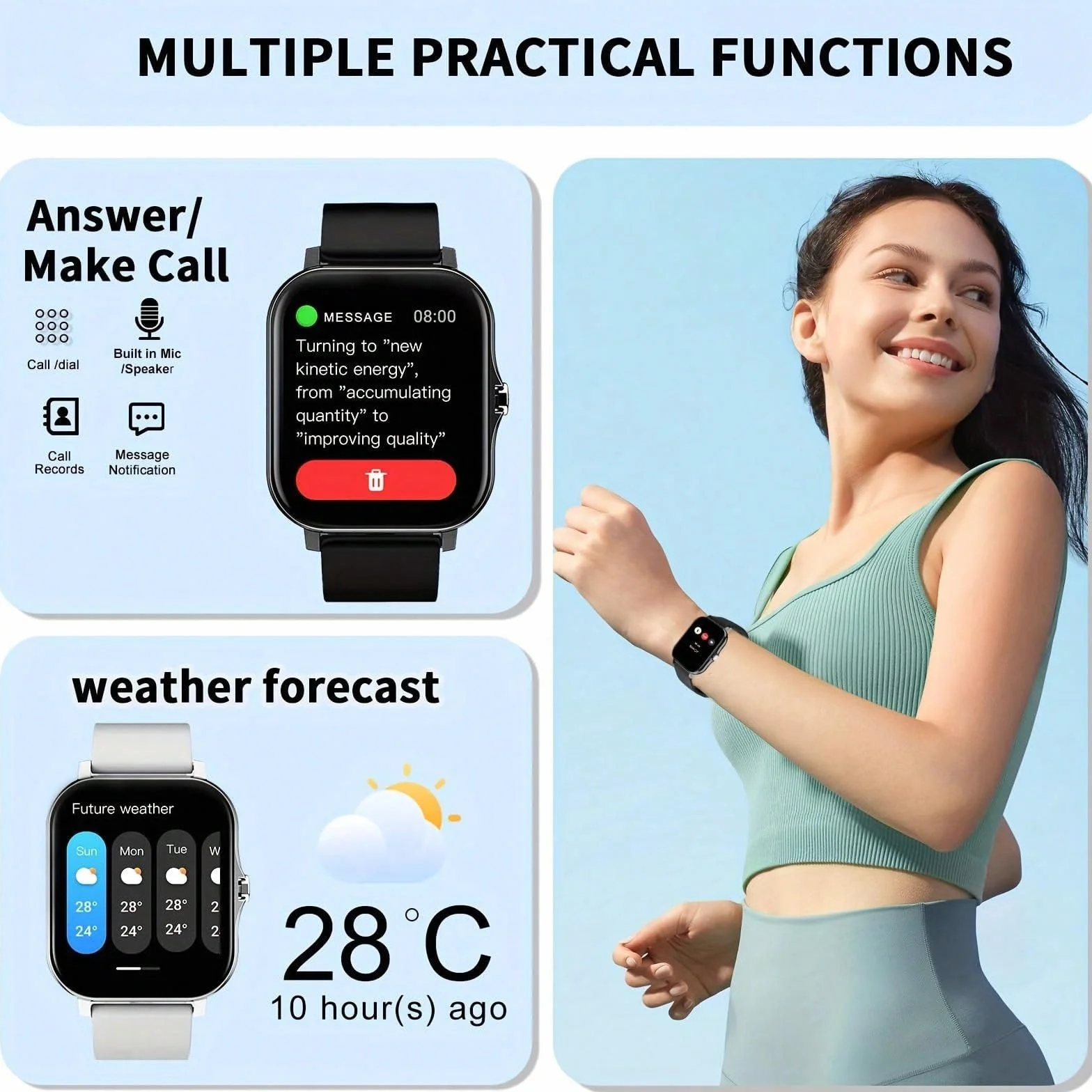 Męski i damski sportowy smartwatch z ekranem dotykowym, wiele funkcji, silikonowy pasek, kompatybilny z systemami Android i iOS (różowa bransoletka)