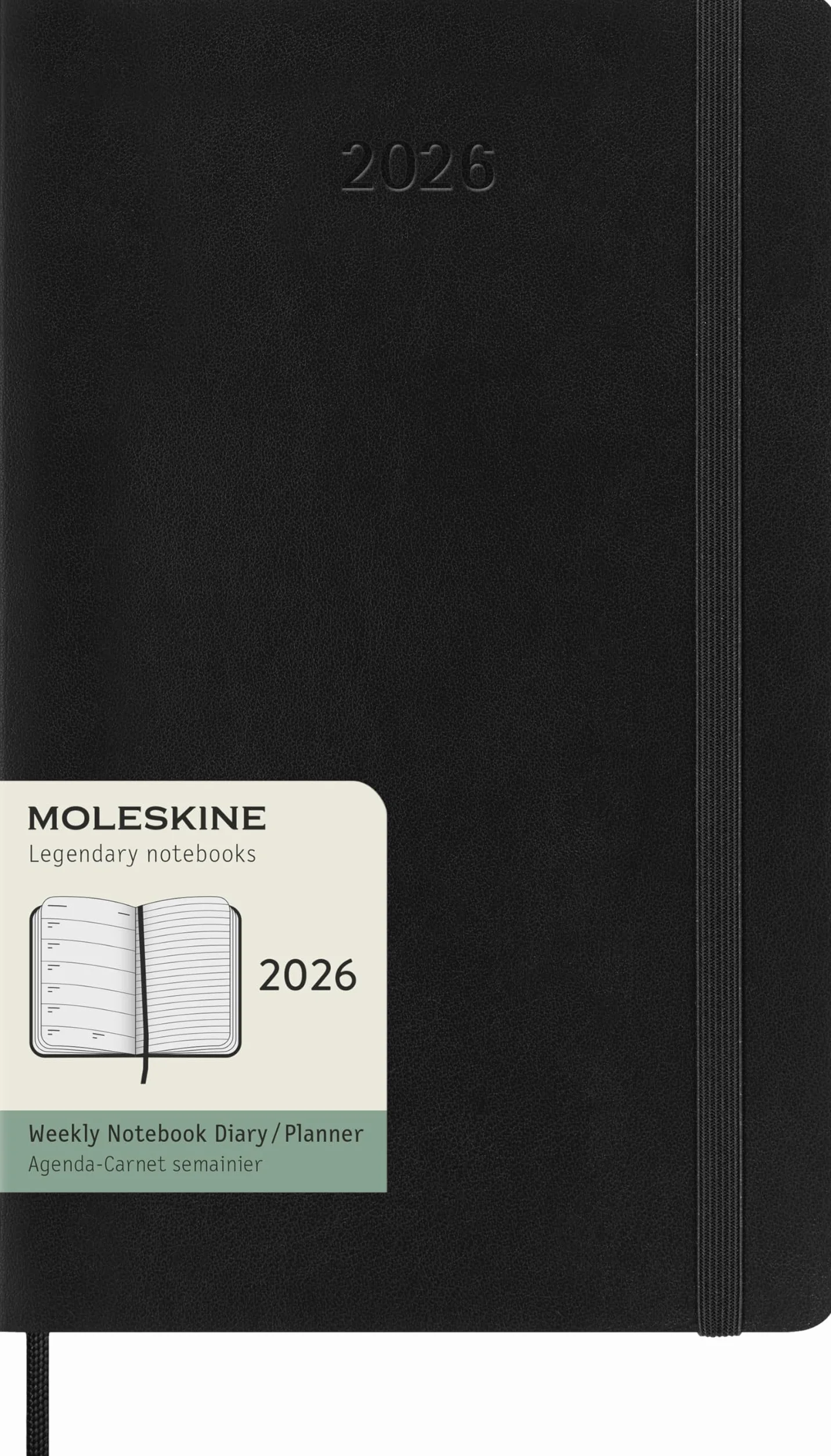Moleskine 12 Monate Wochen Notizkalender 2026, Large/A5, 1 Wo = 1 Seite, rechts linierte Seite, Weicher Einband, Schwarz