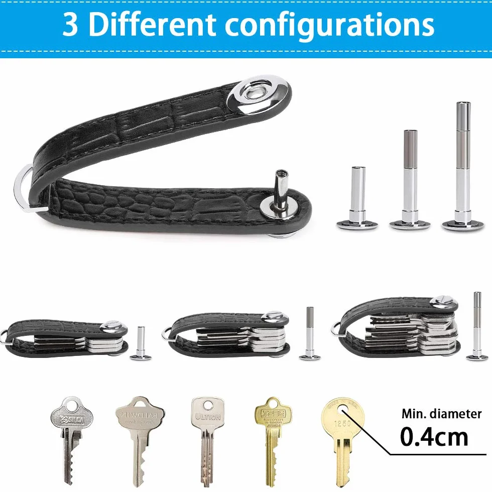 flintronic® organizer na klucze, przenośny brelok, kieszonkowy inteligentny uchwyt na klucze z opakowaniem upominkowym, stylowy, funkcjonalny i praktyczny, dla 10-12 różnych kluczy, #8 czarny ziarno, Jeden rozmiar