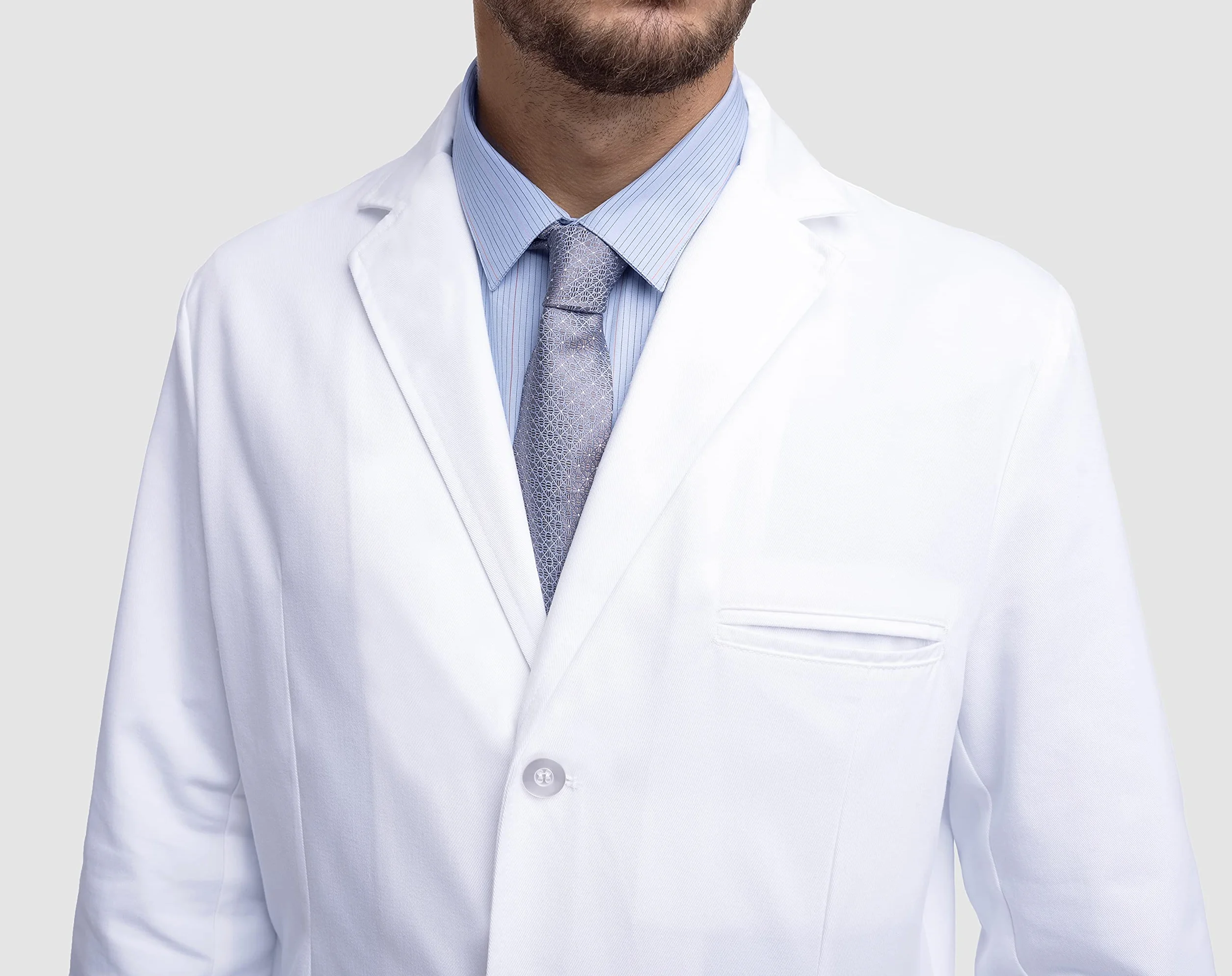 Dr. James profesjonalny fartuch laboratoryjny dla mężczyzn, częściowo dopasowany krój, wiele kieszeni, biały (XXL)