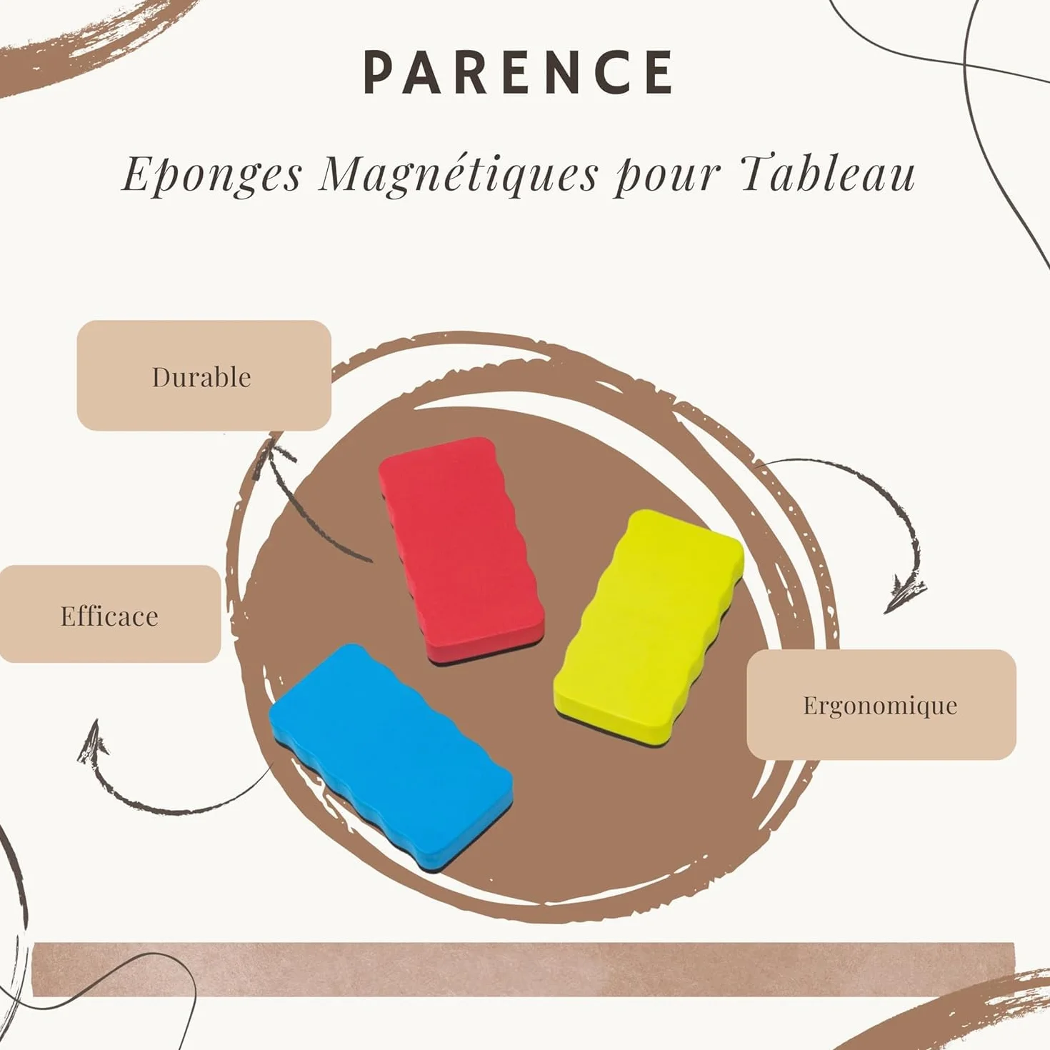 Parence.- Gąbka magnetyczna do tablicy suchościeralnej - Szczotka do czyszczenia tablicy na sucho lub na mokro - Magnetyczna, tablica suchościeralna i tablica, 11x5,7x2,2cm - losowy kolor