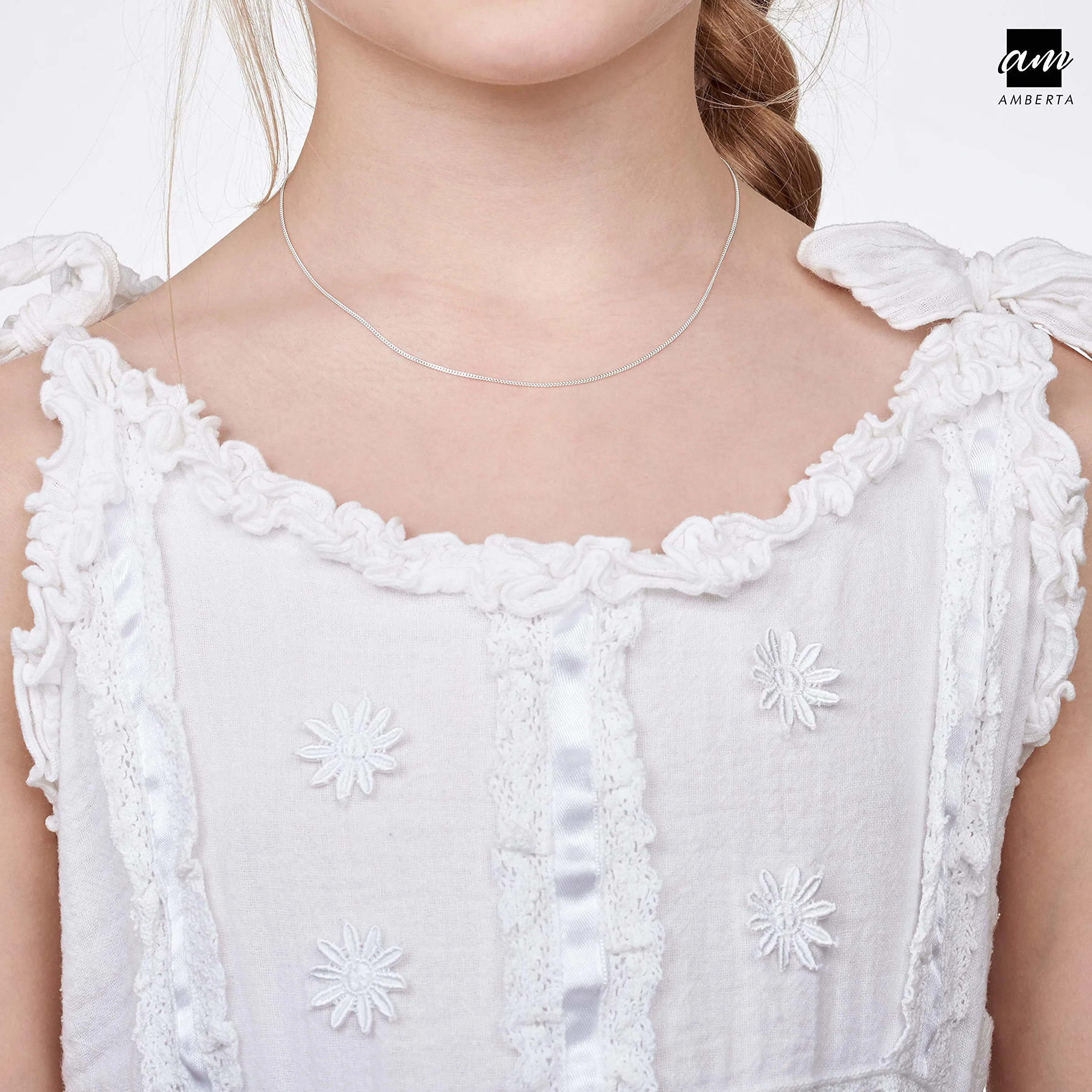 Amberta® Designerski – delikatny okrągły łańcuszek typu żmijka, długość 36 cm, dla dzieci srebro wysokiej próby 925 – różne style, kolor: Srebro 1,3 mm, cod. BIA-S925-CHAIN-001-035-360