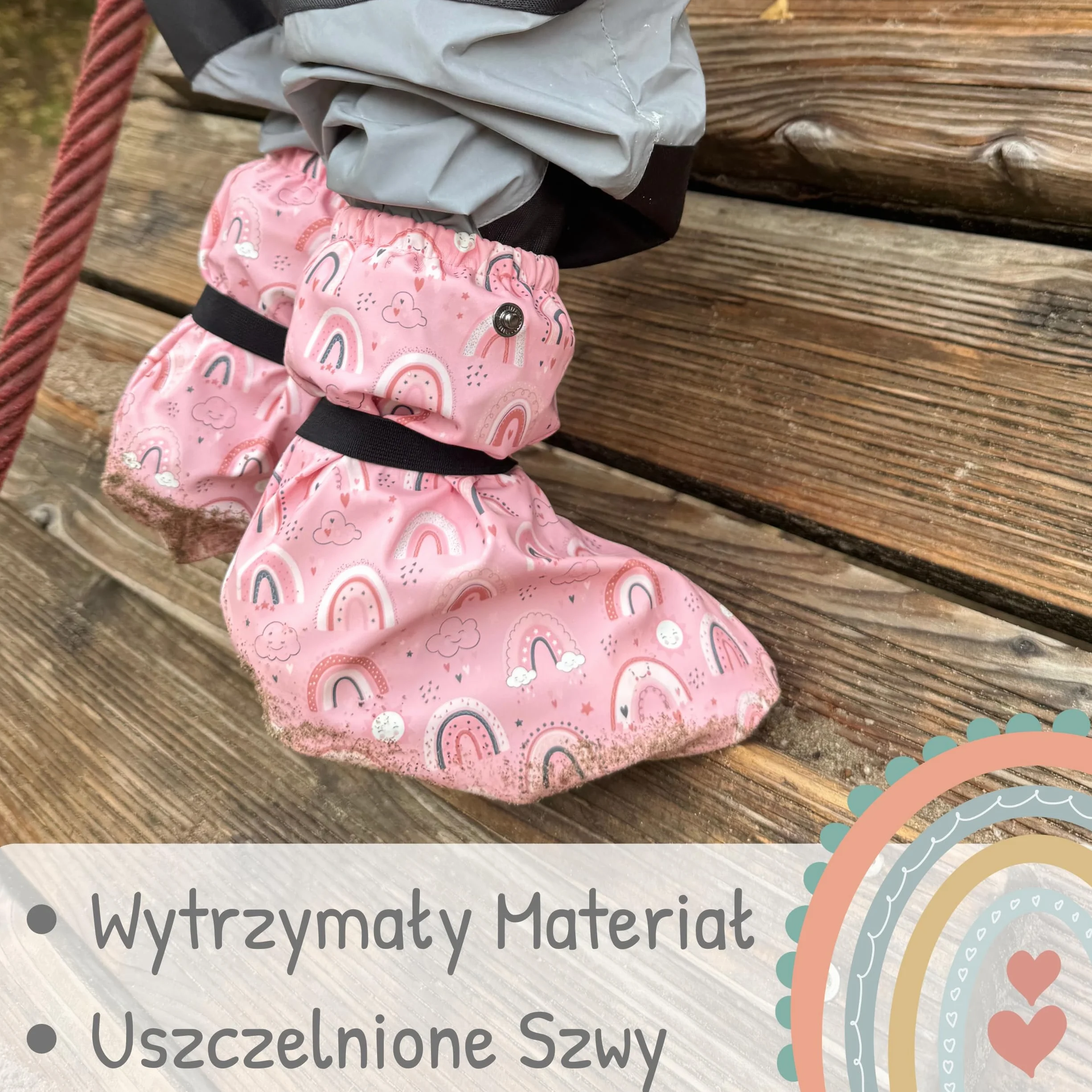 HECKBO Kalosze dziecięce bez polarowej podszewki - Różowa tęcza - 2 rozmiary - od 6 do 24 miesięcy - unisex kalosze dla dziewczynek i chłopców