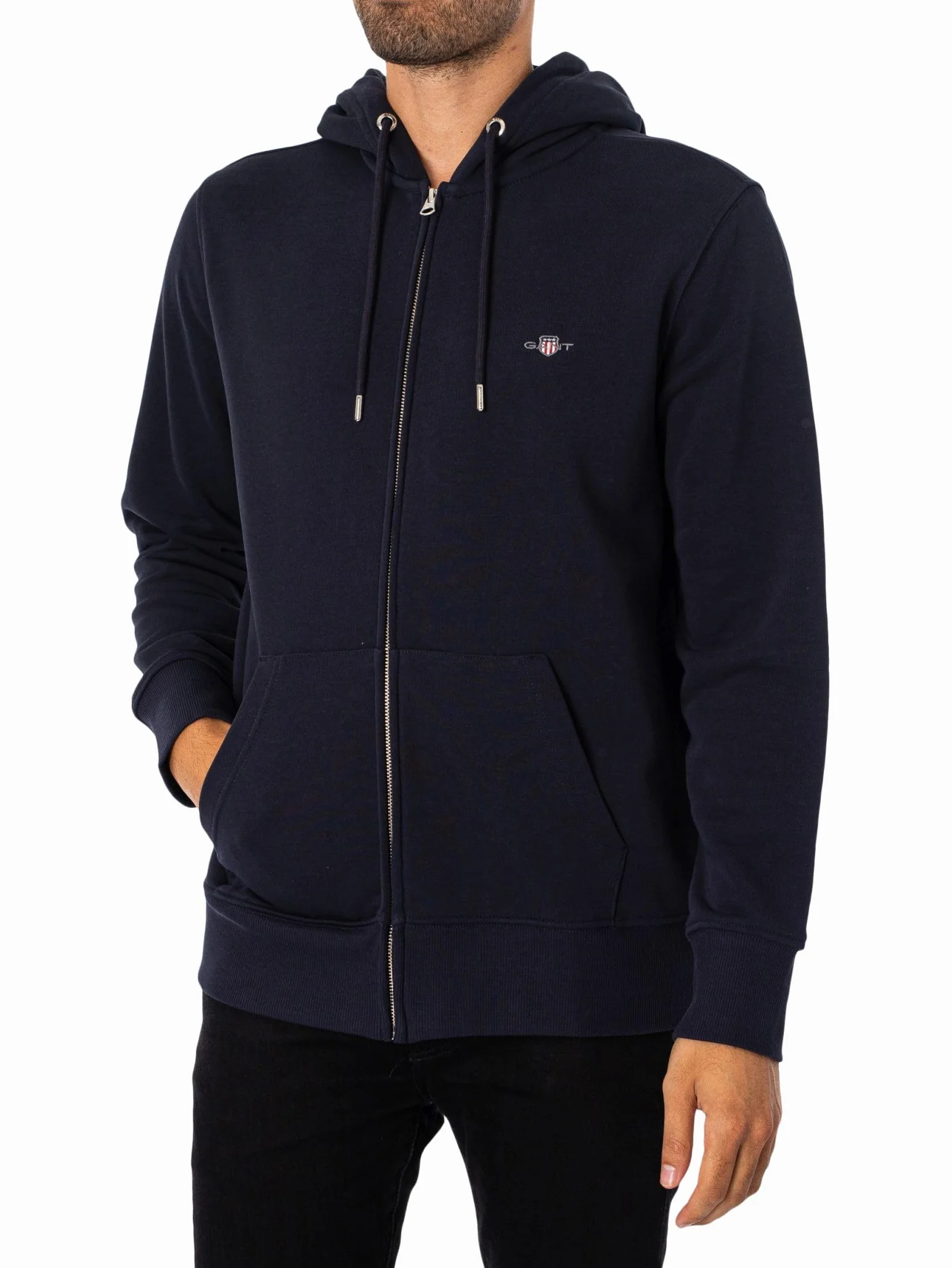 GANT Męska bluza z kapturem REG Shield Full Zip Hoodie bluza z kapturem, Evening Blue, standardowa, niebieski (Evening Blue), XXL