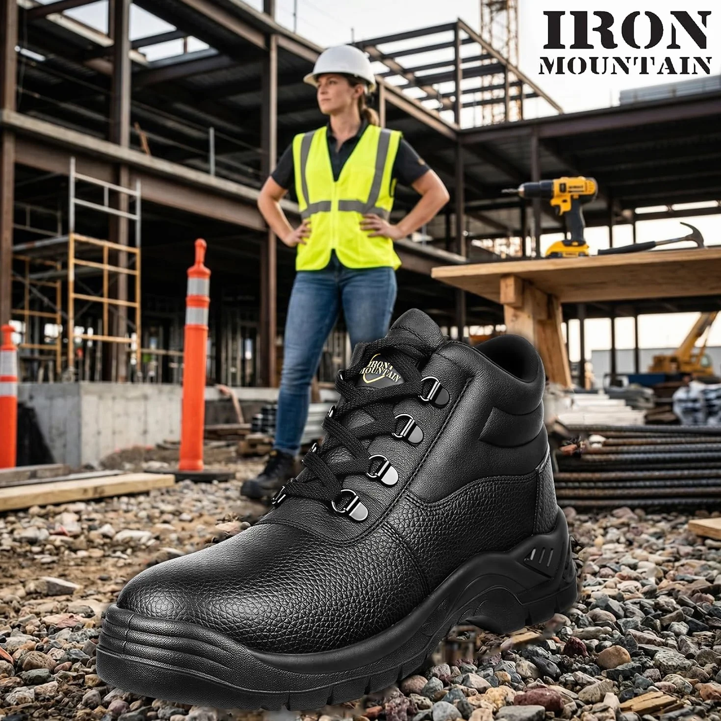 Iron Mountain Unisex męskie damskie wodoodporne buty robocze i użytkowe ze stalowym noskiem i ochronną podeszwą środkową, robocze, buty ochronne S3 SRC, czarne, UK 10/EU 44