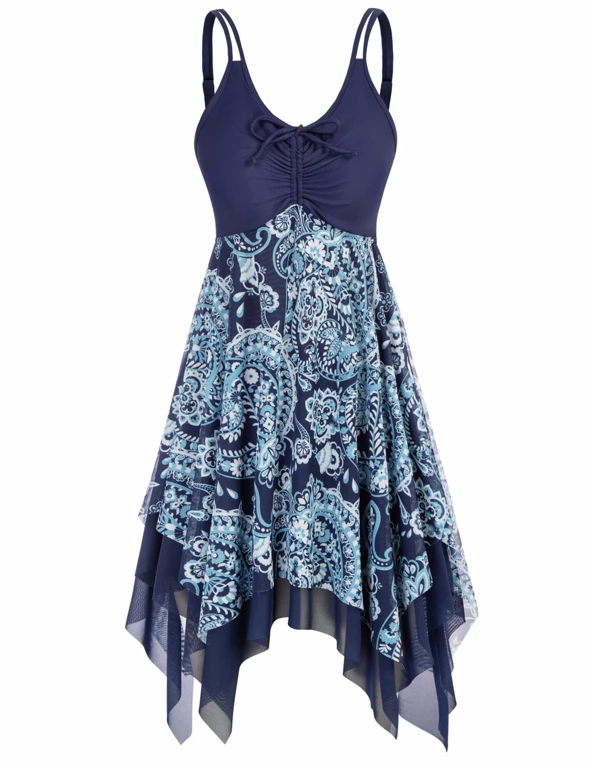 Kate Kasin KK0281S22TYC damski zestaw tankini w stylu vintage, szyfonowa, elastyczna, oddzielny kostium kąpielowy z dekoltem w serek, sukienka z majtkami, strój kąpielowy na plażę, basen