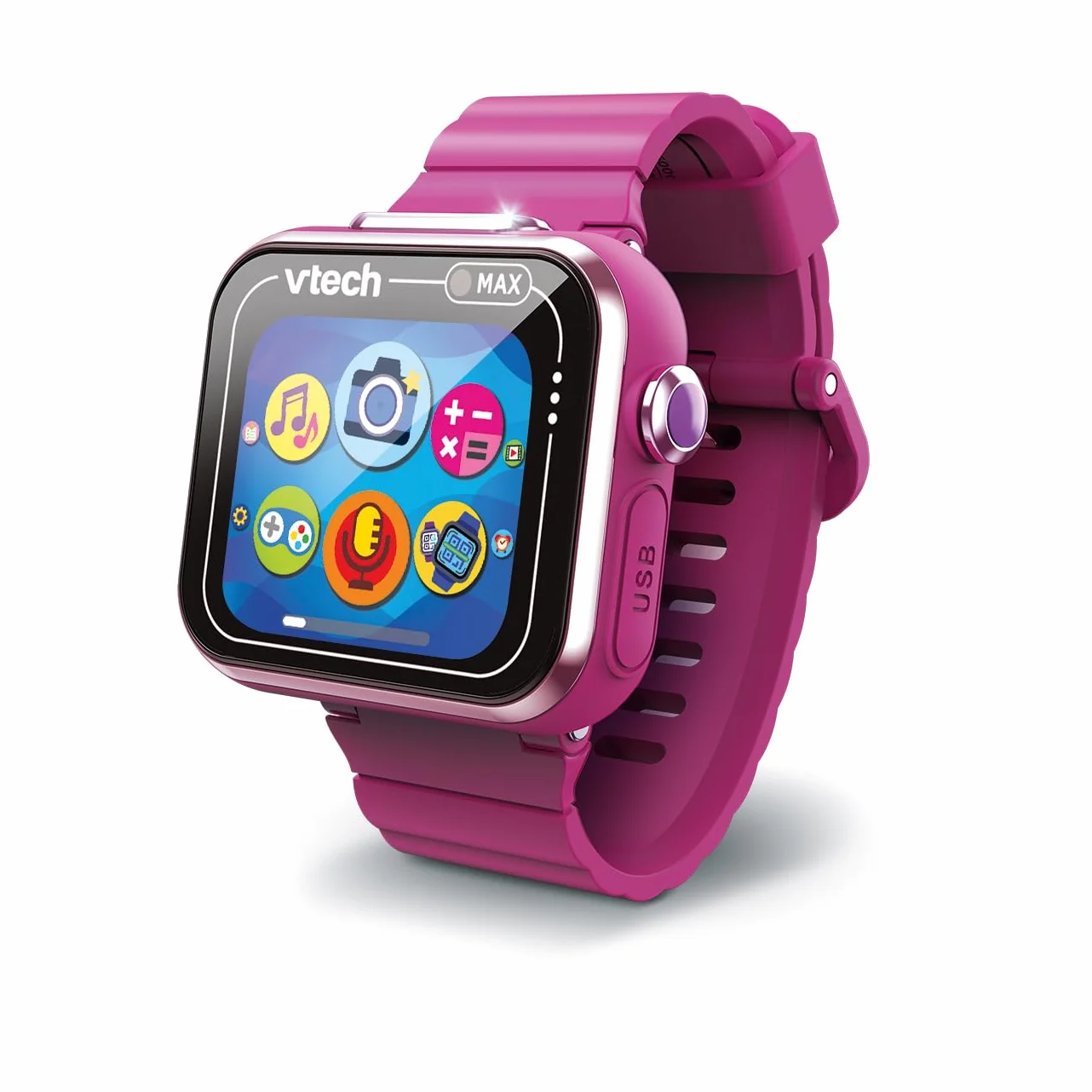 VTech - Kidizoom Smartwatch MAX Raspberry Smart Watch dla dzieci, podwójny aparat fotograficzny, filmy, gry, poziomy ekran dotykowy, wersja ESP