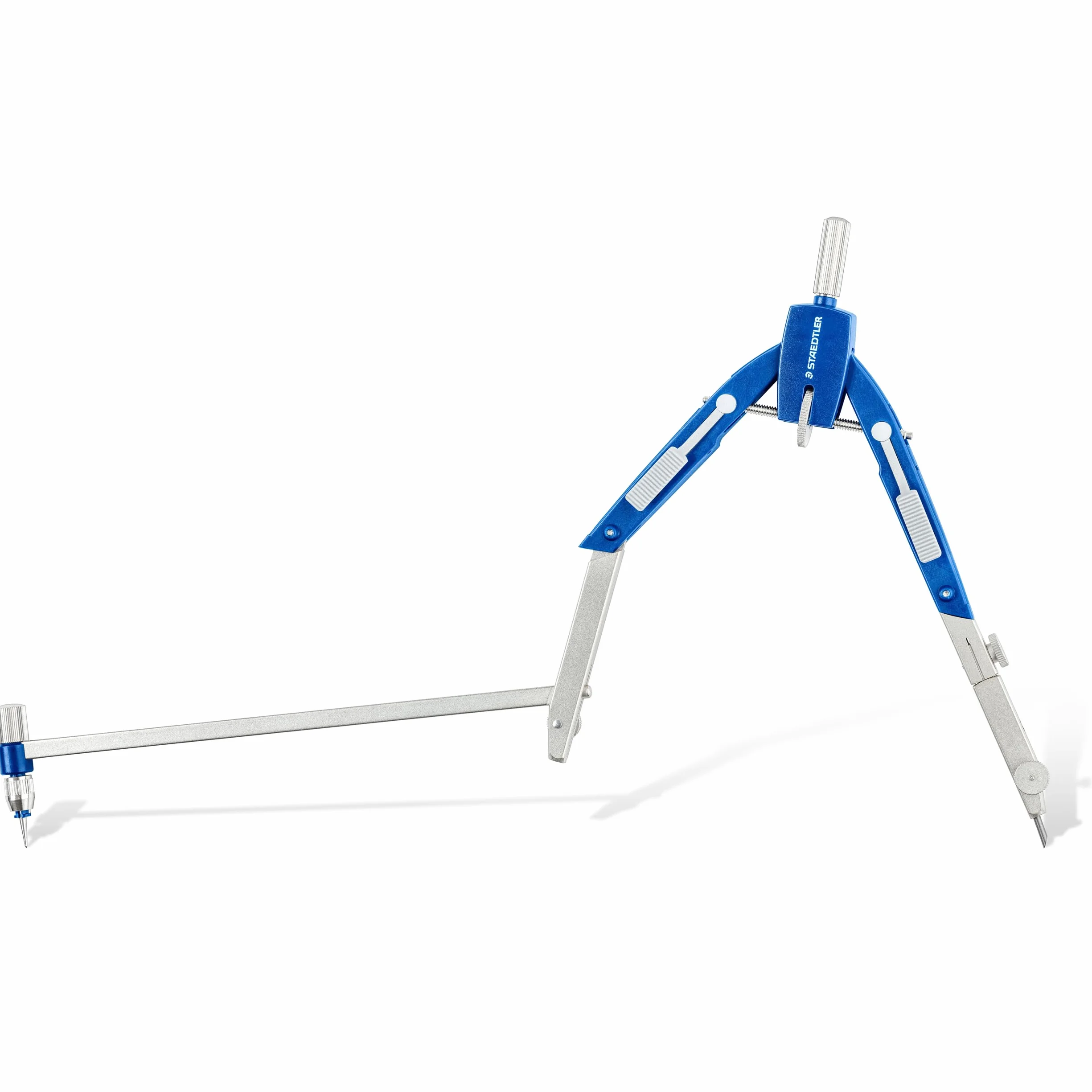 STAEDTLER Cyrkiel Mars Comfort, szybka regulacja, z przyciskami i prowadnicą wrzeciona, dokładny i precyzyjny, zestaw z drążkiem przedłużającym i uniwersalnym adapterem, etui z klapką, 552 02