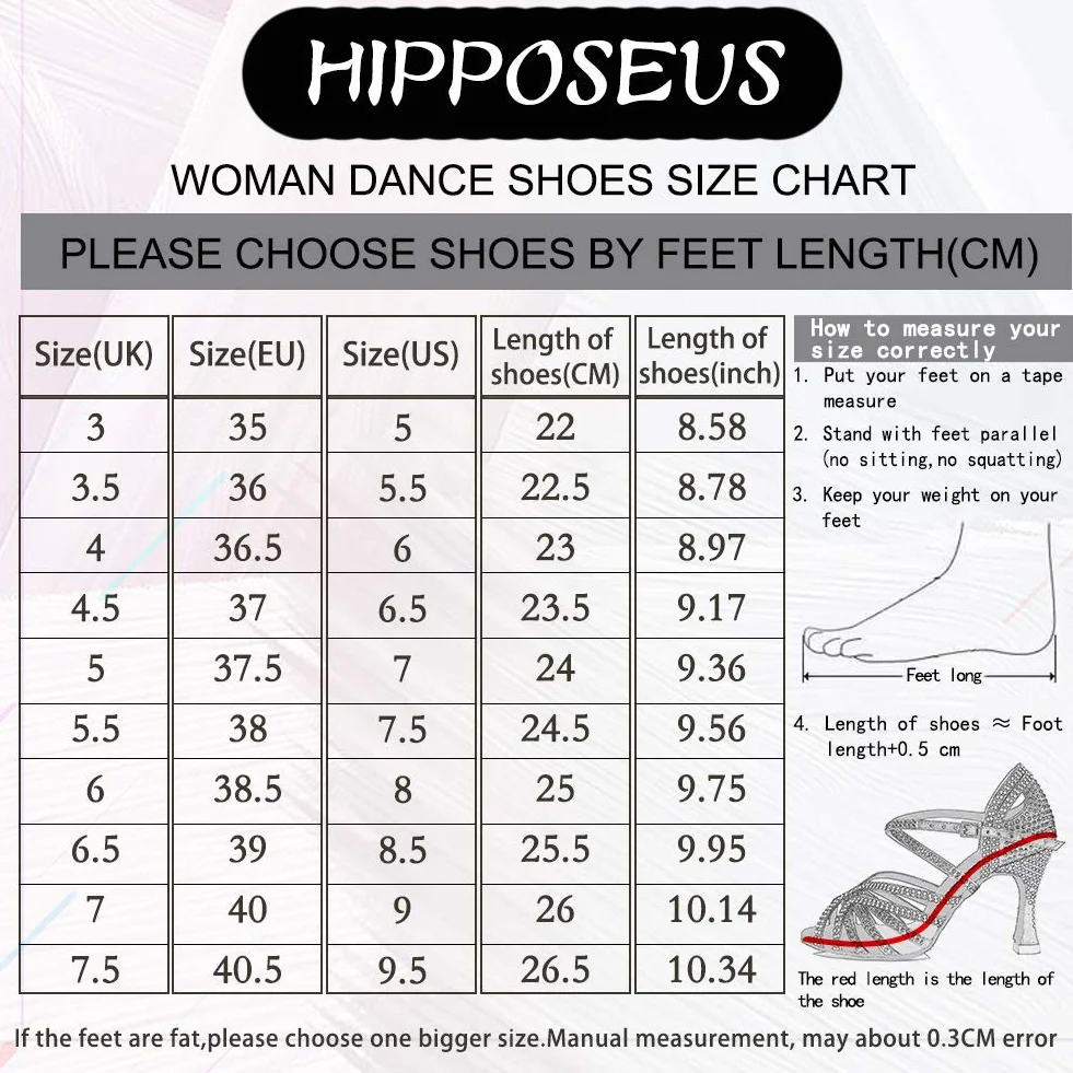 HIPPOSEUS Damskie buty do latynoskiego tańca 5 cm cekiny towarzyskie zamknięte salsa i tango buty tango