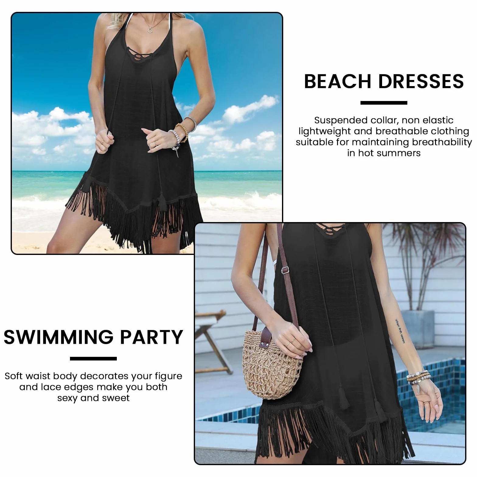 Damska sukienka plażowa na lato, bikini, kostium kąpielowy, sukienka plażowa, boho, na lato, plażę, basen, średni rozmiar