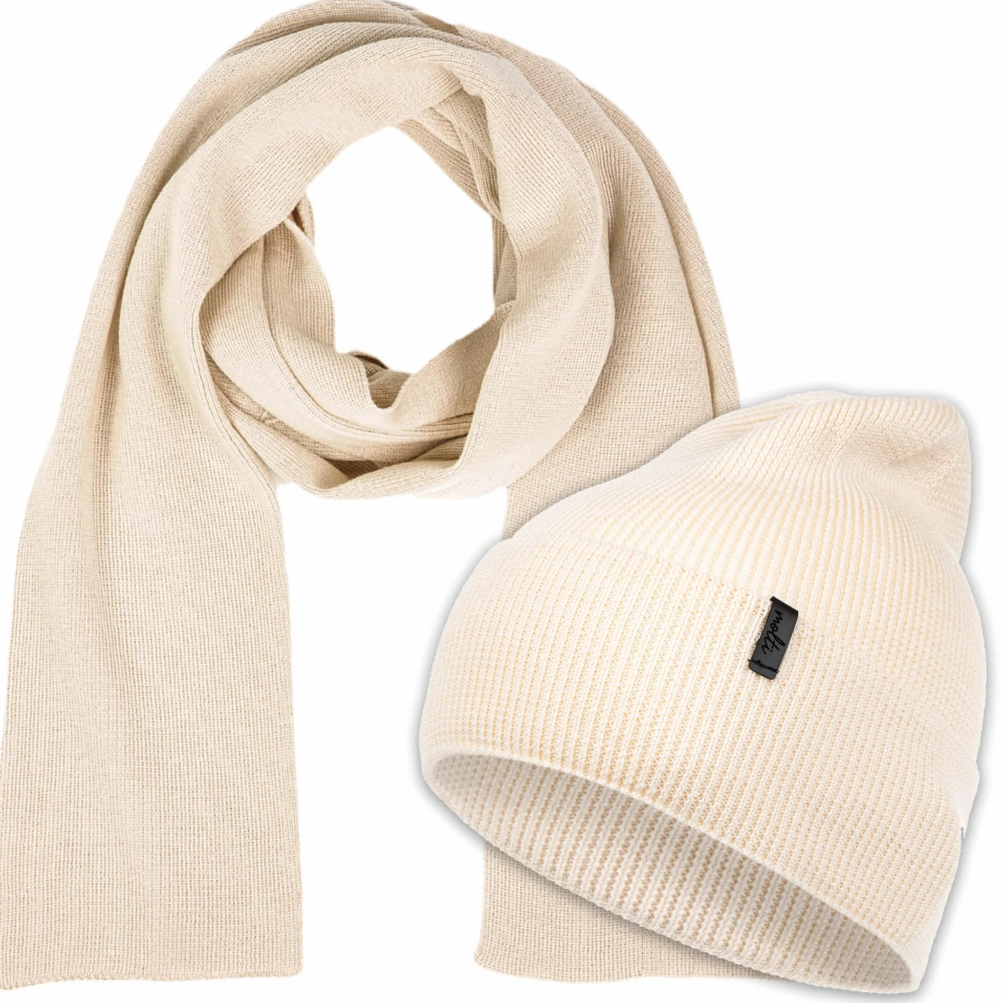 molti Zestaw damskiej czapki i szalika – 100% wełna z merynosów, Öko-Tex Standard 100, czapka beanie i szal z dzianiny, ocieplająca, oddychająca i hipoalergiczna, rozmiary: czapka 55-60 cm, szal 204 x