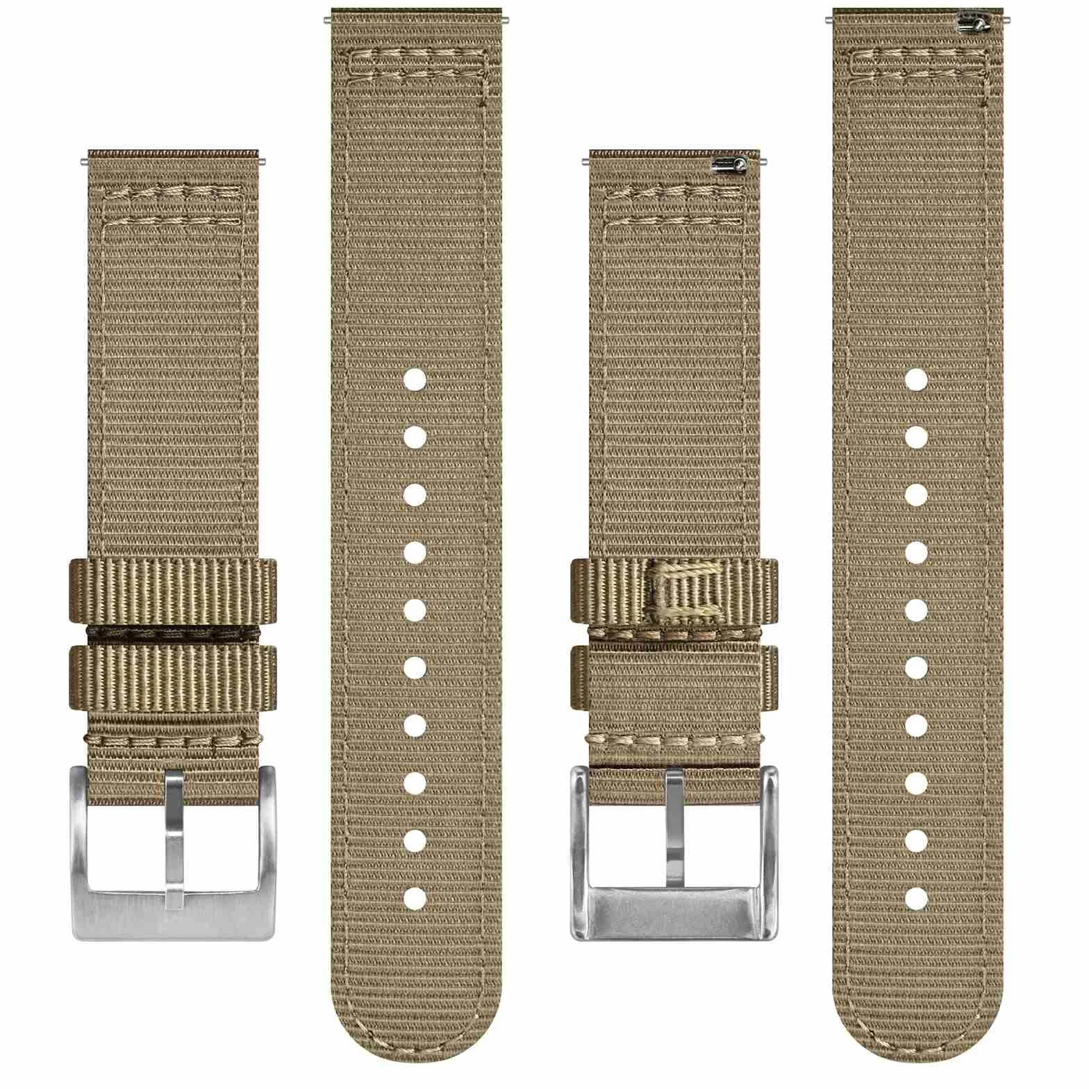 BISONSTRAP Męskie nylonowe paski do zegarków, dwuczęściowe, wojskowe, szybkie zapięcie, szczotkowana klamra, szerokość 18 mm, 19 mm, 20 mm, 22 mm