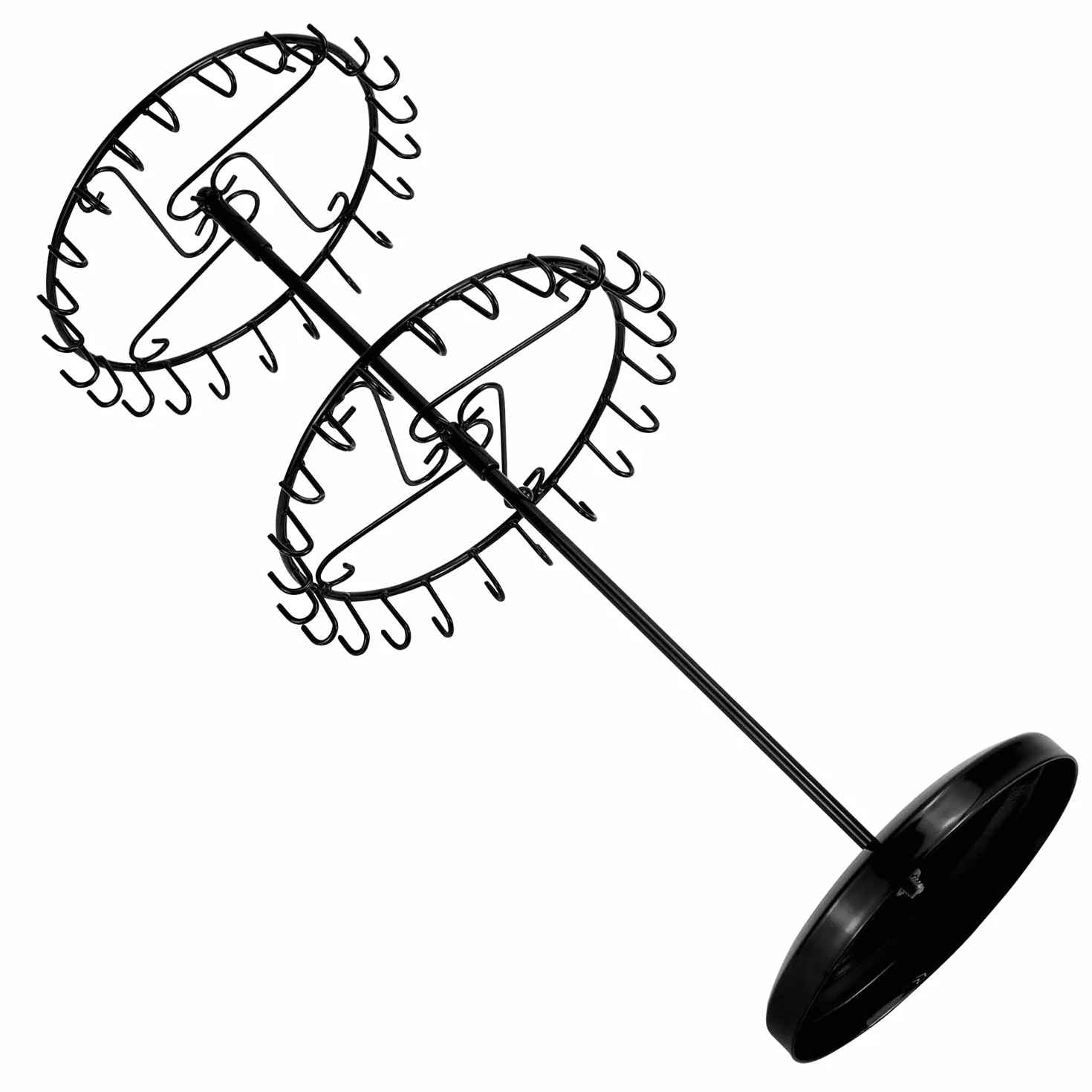QWORK® Obrotowy stojak na biżuterię z 23 haczykami, drzewko na biżuterię, wiszące przechowywanie naszyjników, bransoletek, pierścionków, kolczyków, wys. 34,8 x szer. 20,5 cm, czarny, 2 niveaus, Żelazo