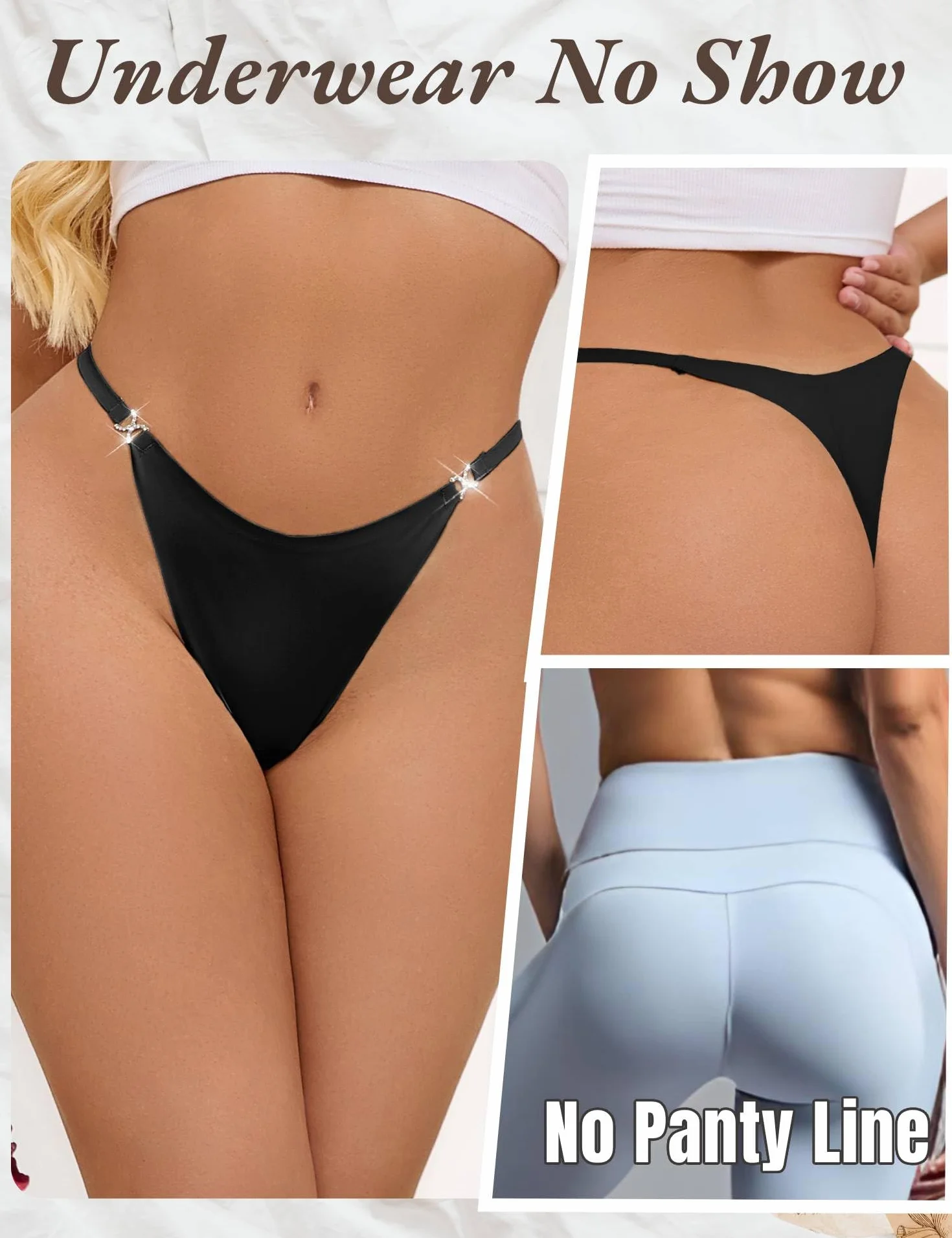 comeondear Seamless stringi damskie seksowne stringi ze strasem dla kobiet, bezszwowa bielizna, duże rozmiary, brazylijskie majtki, niewidoczne majtki, niski stan, stringi z tyłu, bielizna damska, bez
