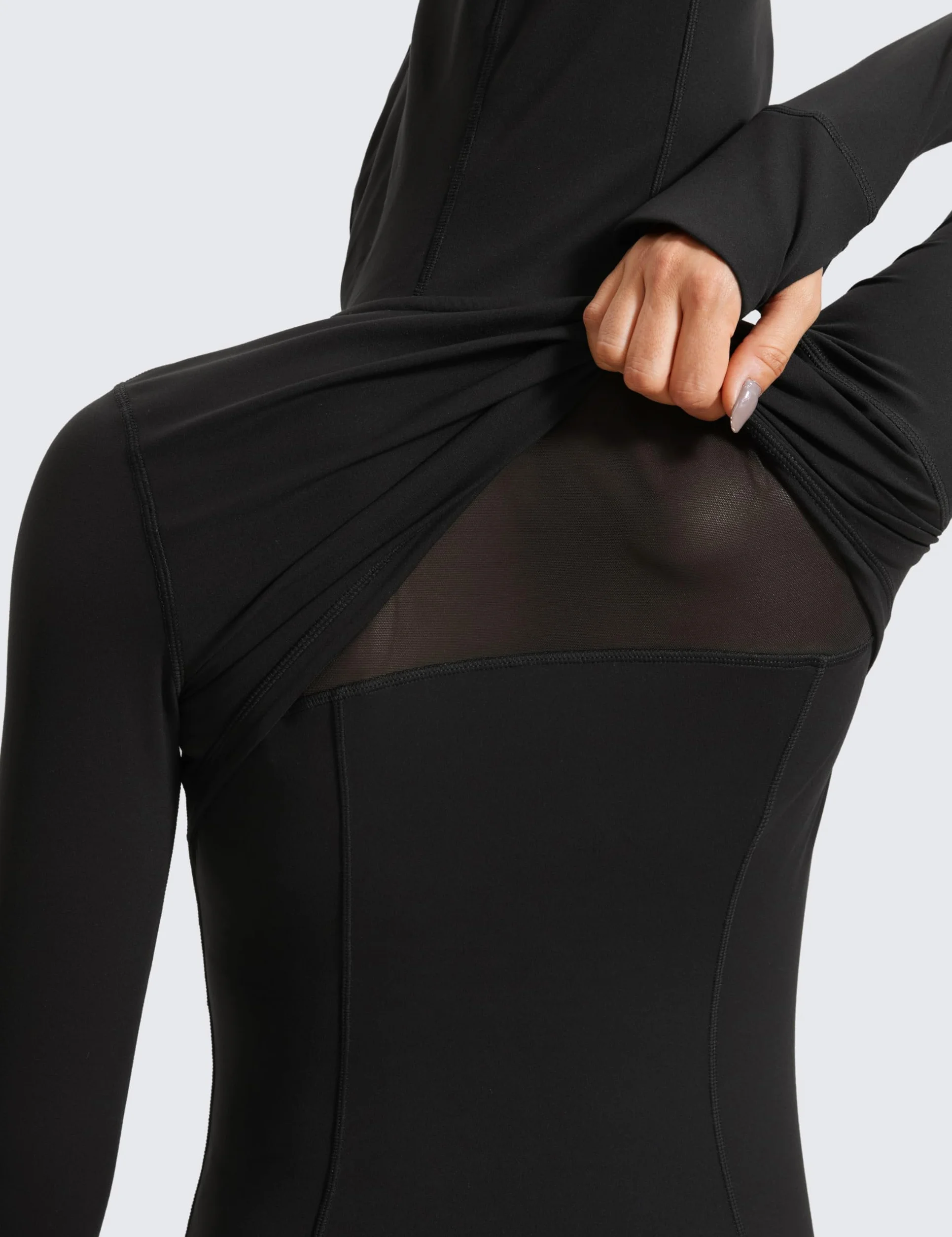 CRZ YOGA Kurtka sportowa Butterluxe damska z kapturem, zapinana na zamek, z siateczkowym otworem wentylacyjnym z tyłu i otworami na kciuki