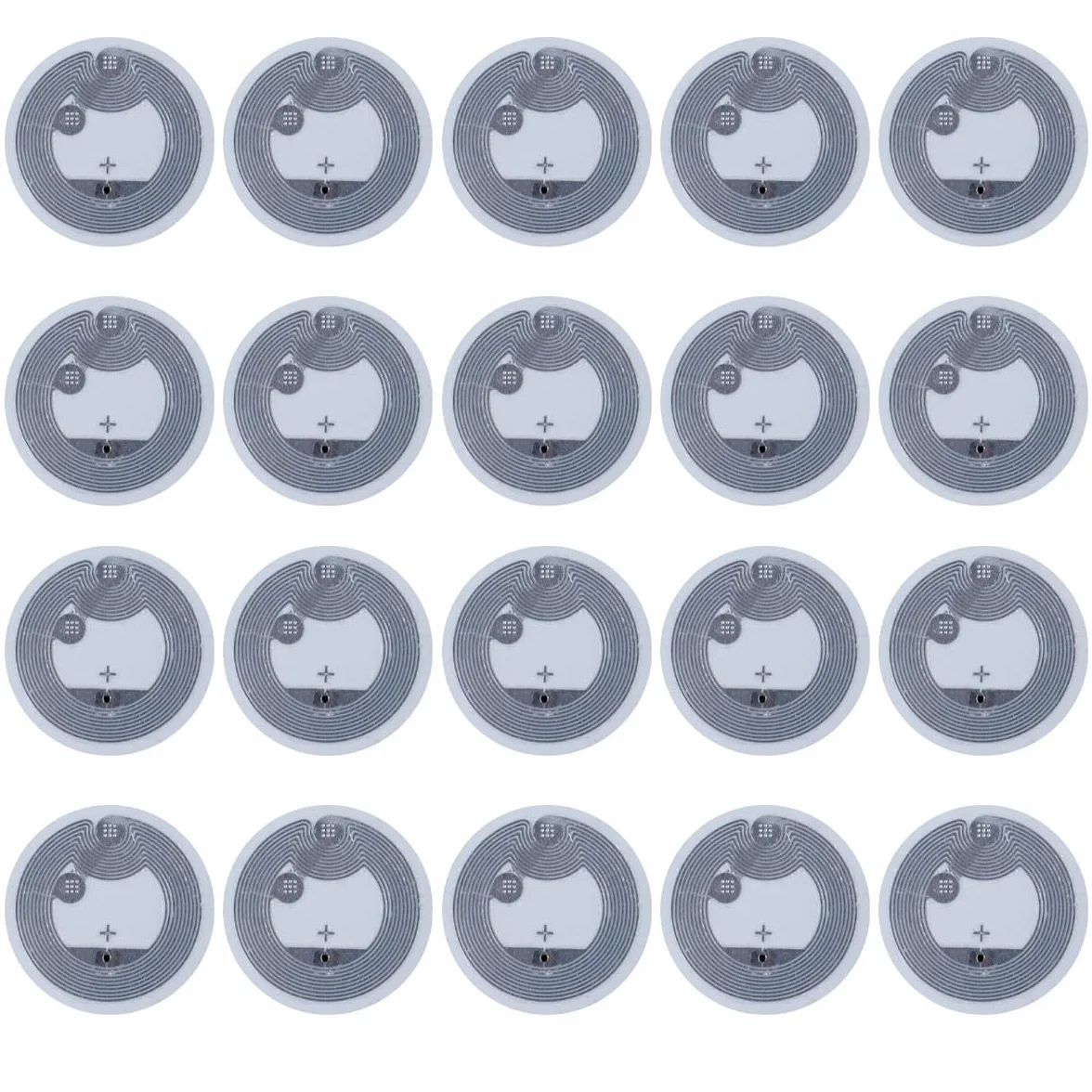 20 sztuk okrągłych tagów NFC o średnicy 25 mm, 215 chipów, pustych, wielokrotnego zapisu, samoprzylepnych naklejek, kompatybilnych z telefonami komórkowymi z systemem Android i obsługą NFC
