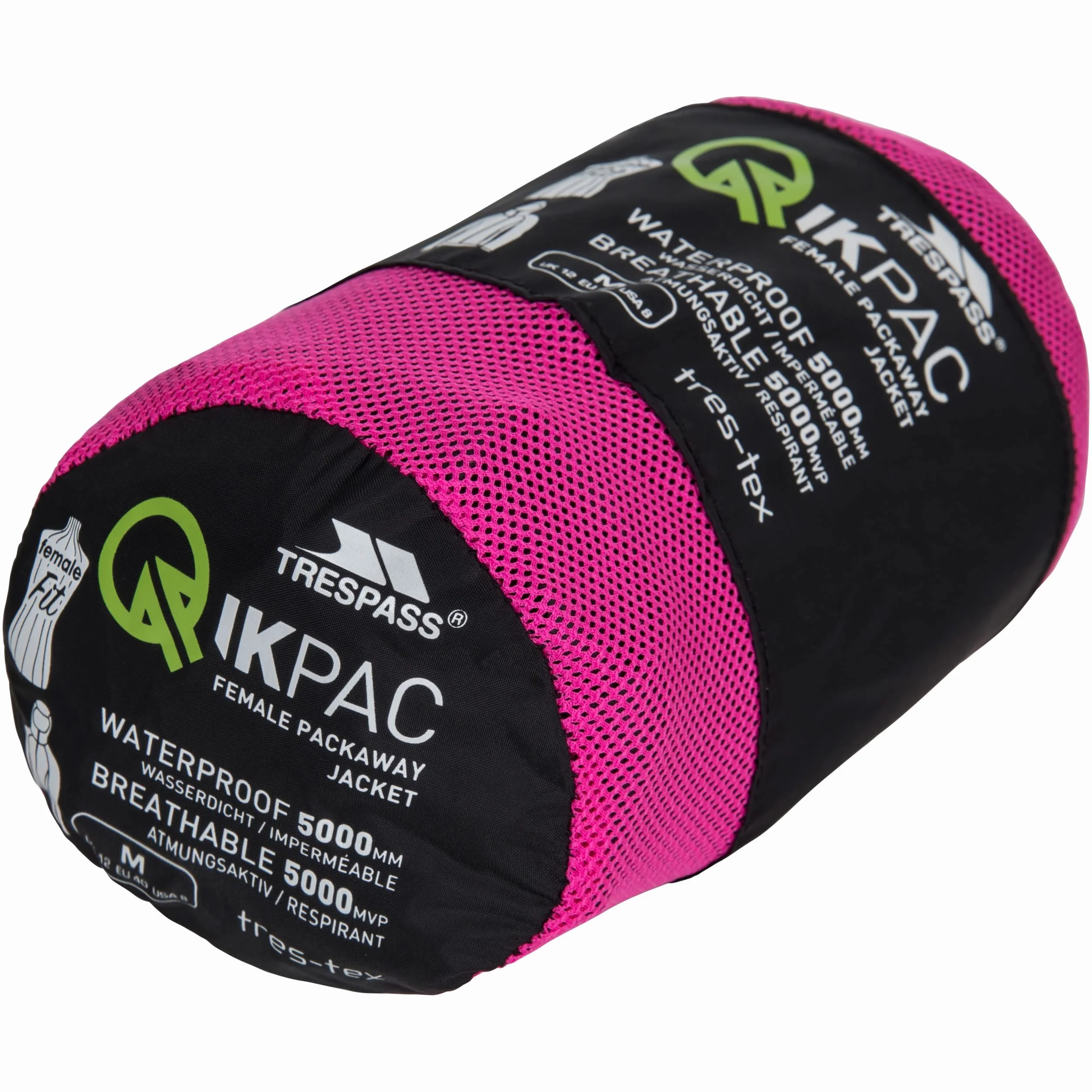 Trespass Kompaktowa wodoodporna kurtka przeciwdeszczowa Pack Away Kobiety qikpac (1 w zestawie)