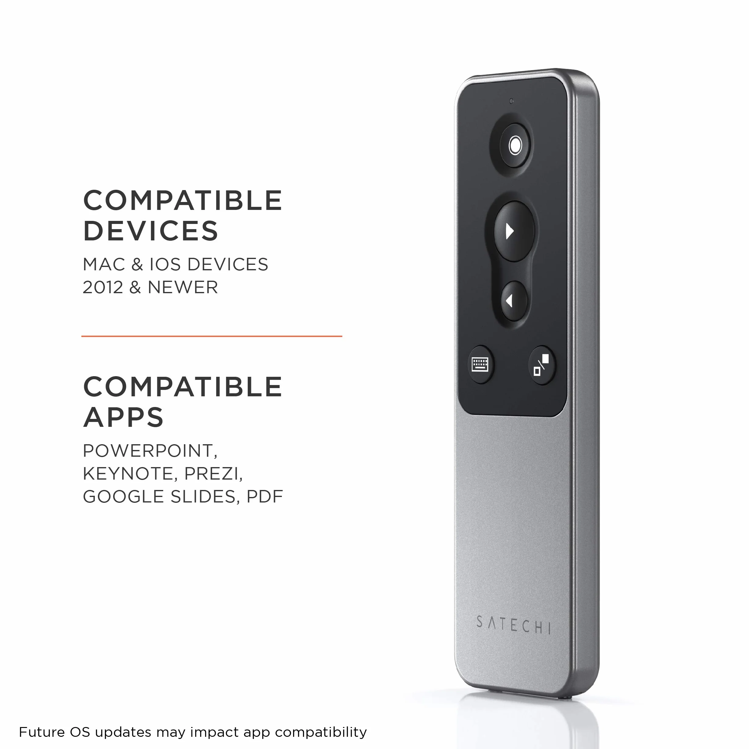 SATECHI Pilot zdalnego sterowania Bluetooth R1 do prezentacji PowerPoint i Keynote, z możliwością ładowania przez USB-C, do MacBooków Air/Pro/Neo, Mini, iPadów, iMaców i innych