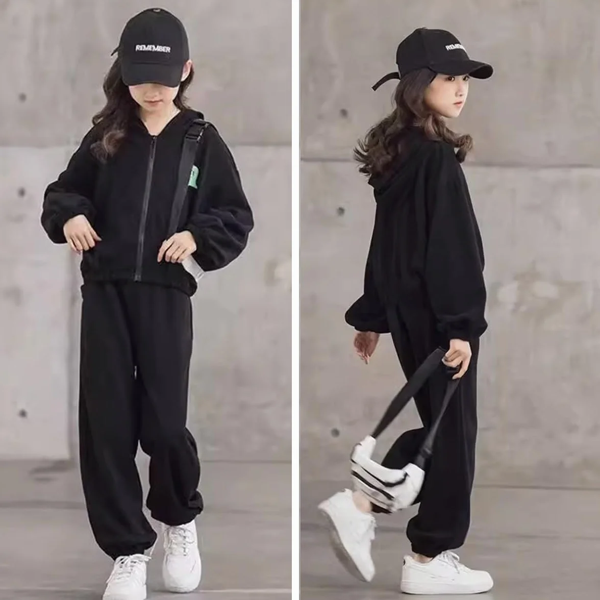 linboo Dres do joggingu, 3-częściowy strój sportowy (bluza + spodnie sportowe + crop top), strój hip-hopowy dla dzieci i dziewczynek