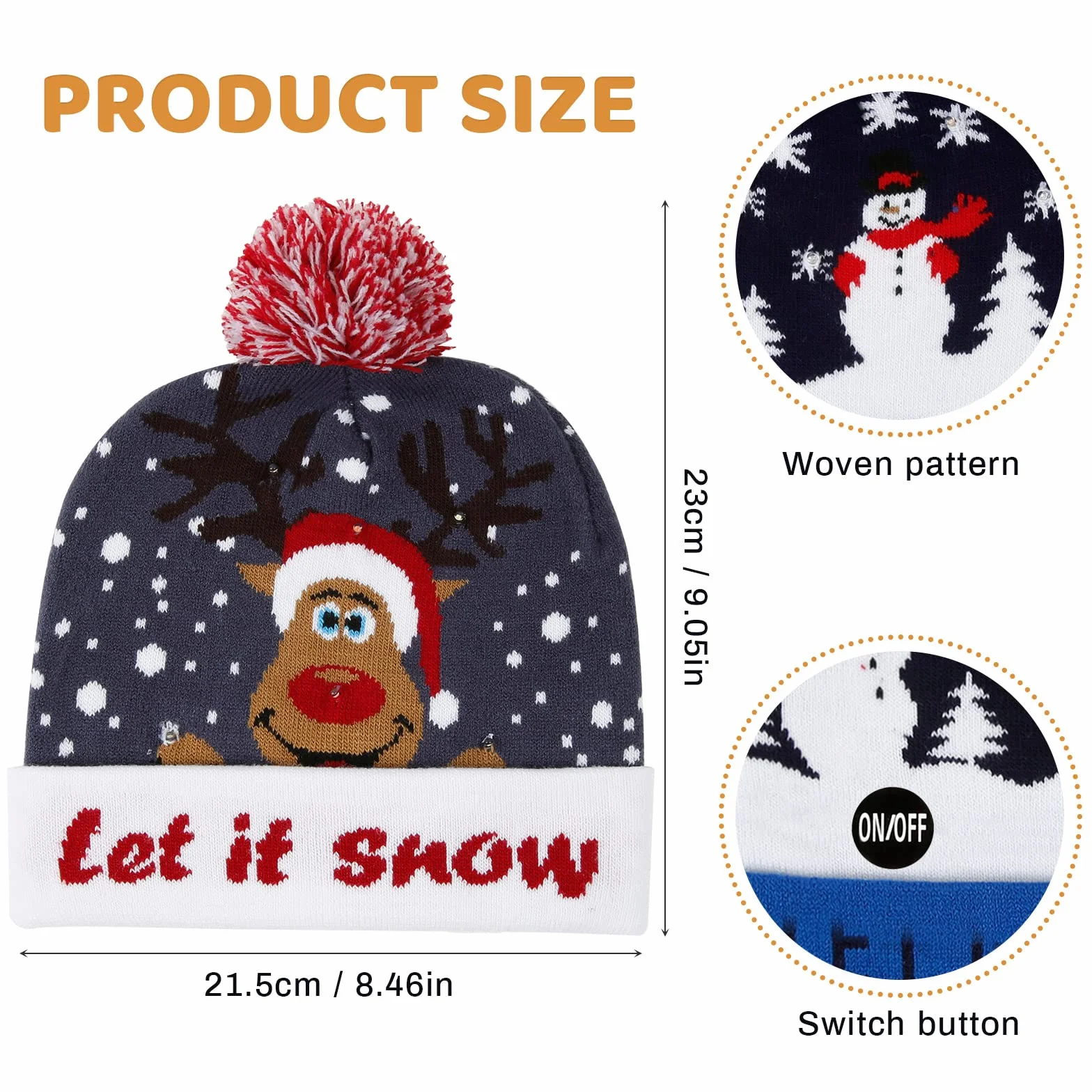 Diealles Shine Czapka bożonarodzeniowa ze światłem LED, lekka miękka czapka beanie, ciepła czapka zimowa, czapka z dzianiny Xmas dla kobiet i mężczyzn, dzieci (REH), czerwony, M