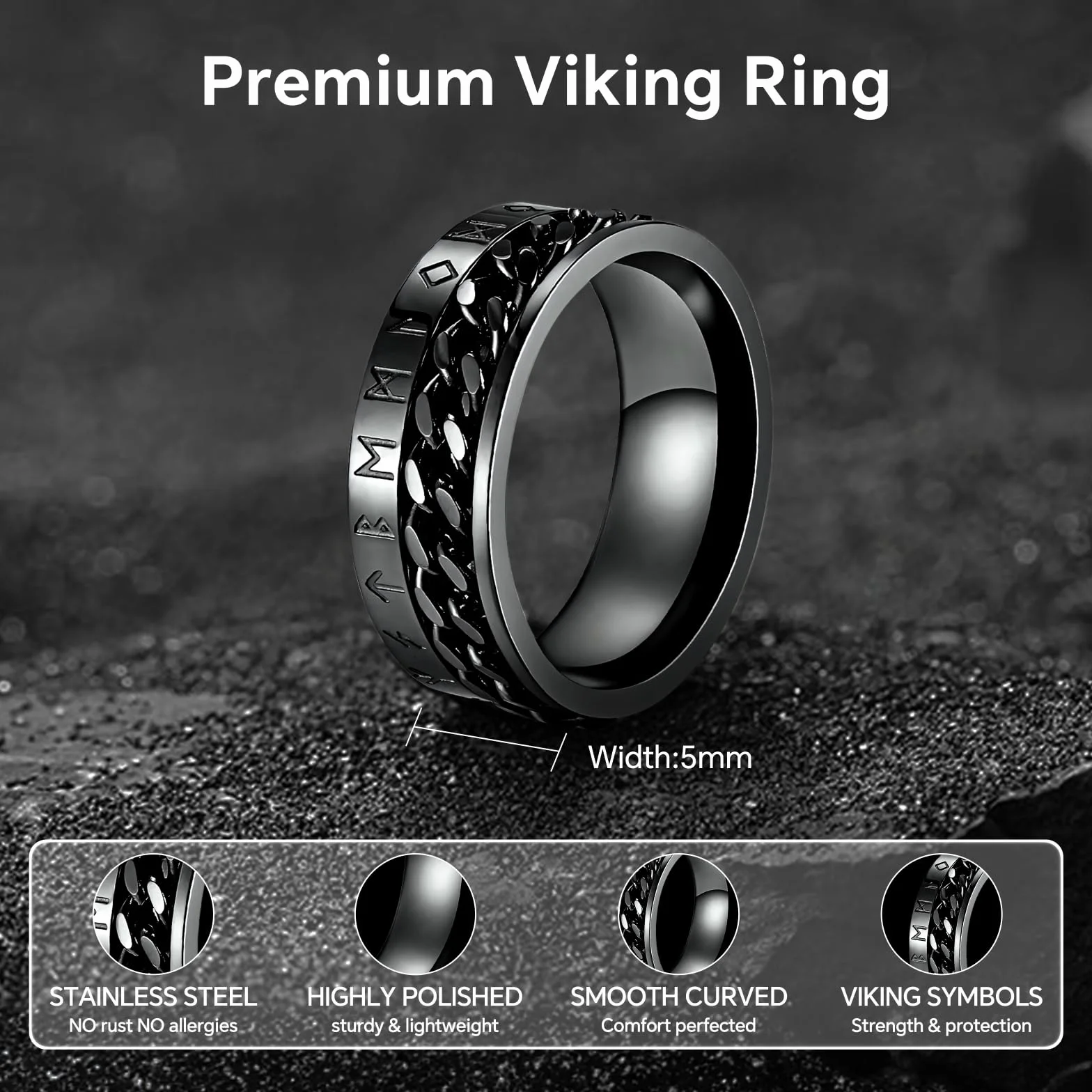 MERTTURM Pierścionki ze stali nierdzewnej dla mężczyzn, Fajny Fidget Spinning Pierścień Łańcuchowy, Pierścionki Spinner Antystresowe Fidget Band Pierścionki dla Mężczyzn Roller Obrotowe Pierścionki