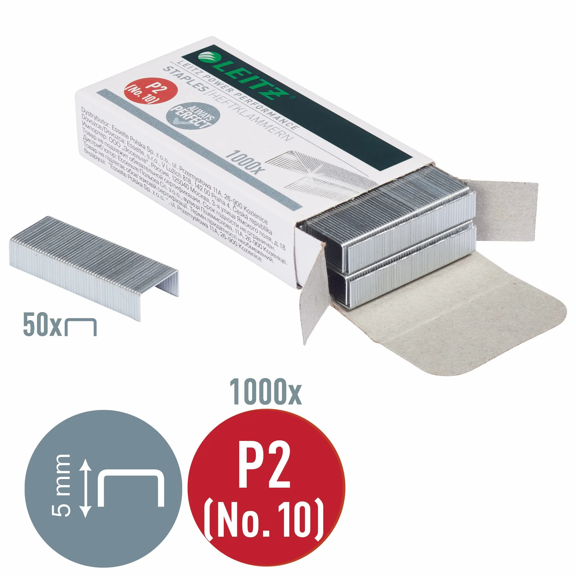 Leitz, Zszywki Leitz Power Performance P2, Zszywają do 15 Kartek, Rodzaj Nr 10, 1000 Sztuk (B000MQHCIU)