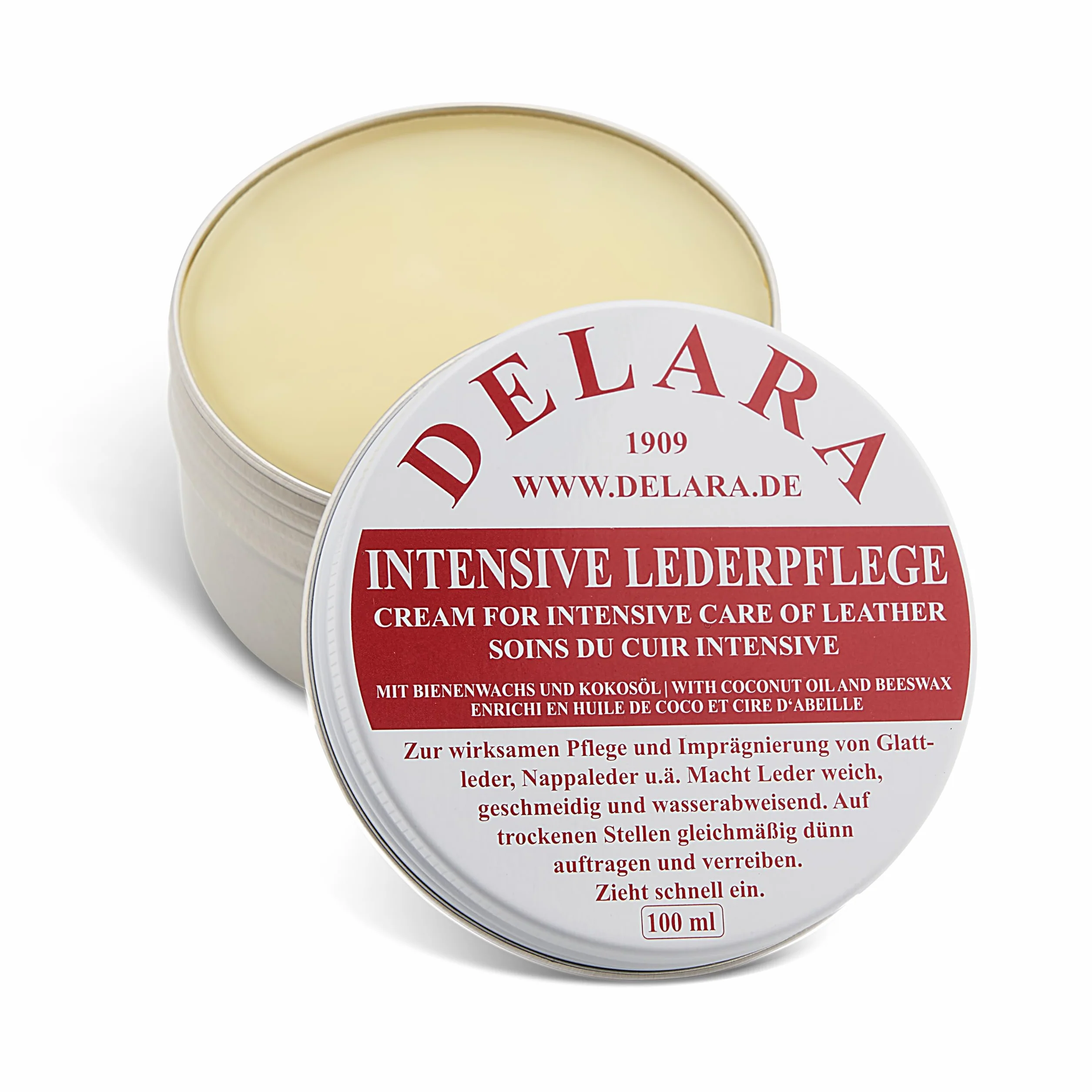 DELARA Intensywna pielęgnacja skóry - 100 ml - impregnuje i chroni skórę bardzo skutecznie. Nowa receptura z wysokiej jakości olejem kokosowym i woskiem pszczelim - Made in Germany