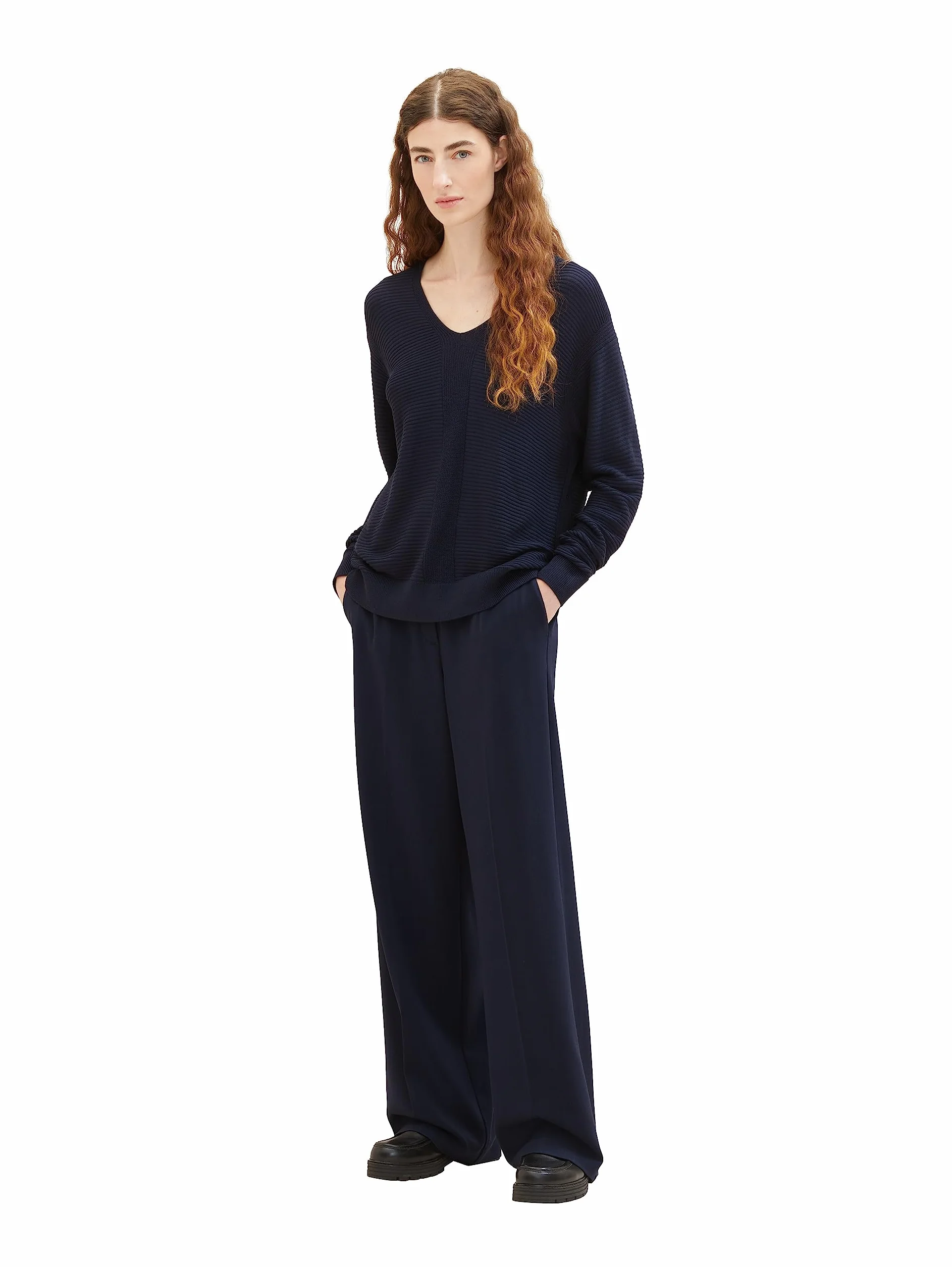 TOM TAILOR Damski sweter z dzianiny Basic z dekoltem w serek, 10668 - Sky Captain Blue, M