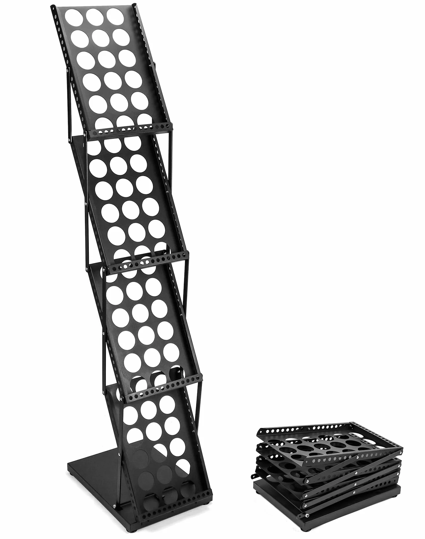 QWORK® Stojak na prospekty A4, stojak na ulotki, składany, czarny