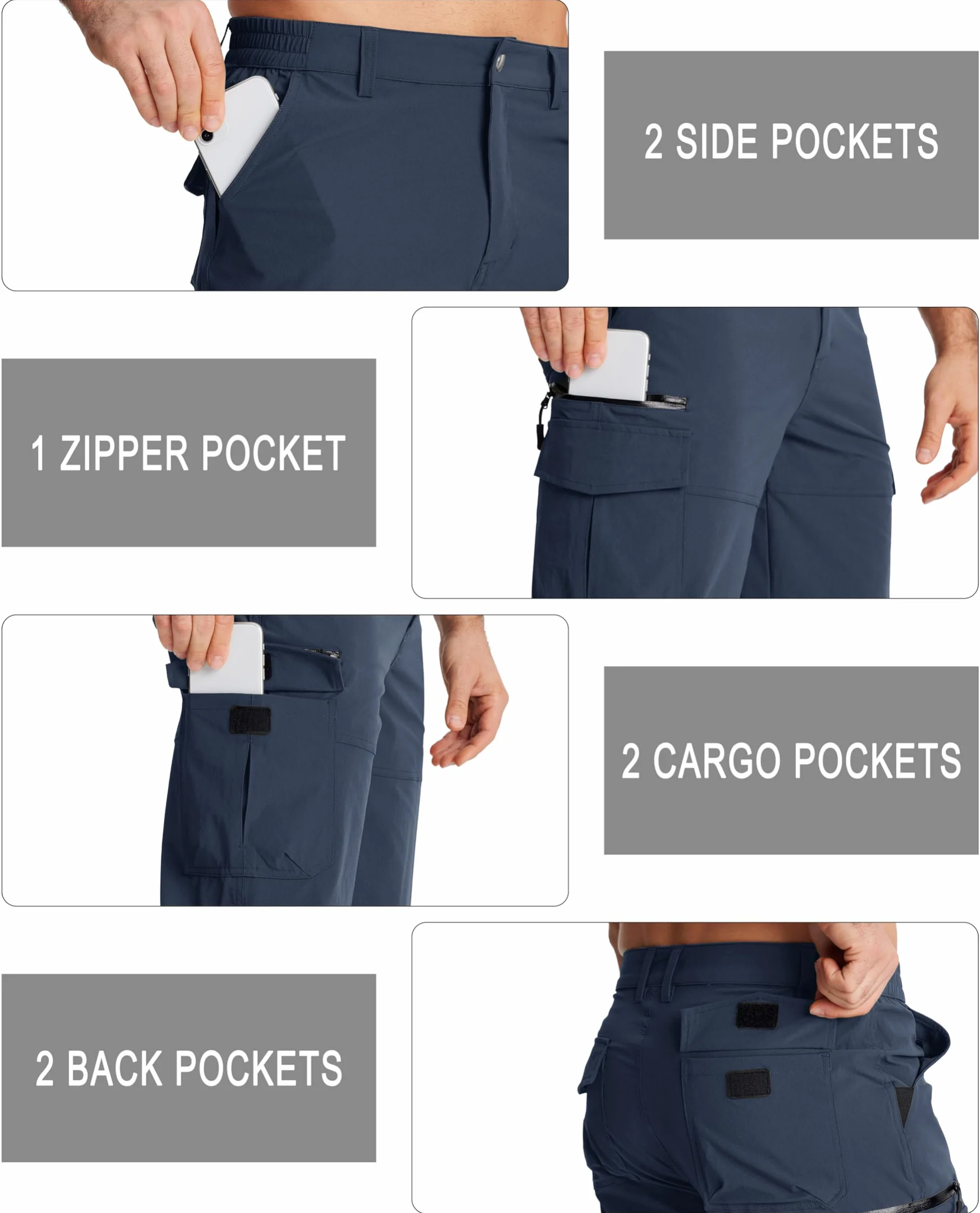 MAGCOMSEN Męskie szybkoschnące spodenki robocze outdoorowe spodnie capri 3/4 kieszenie na zamek błyskawiczny spodenki turystyczne wspinaczkowe