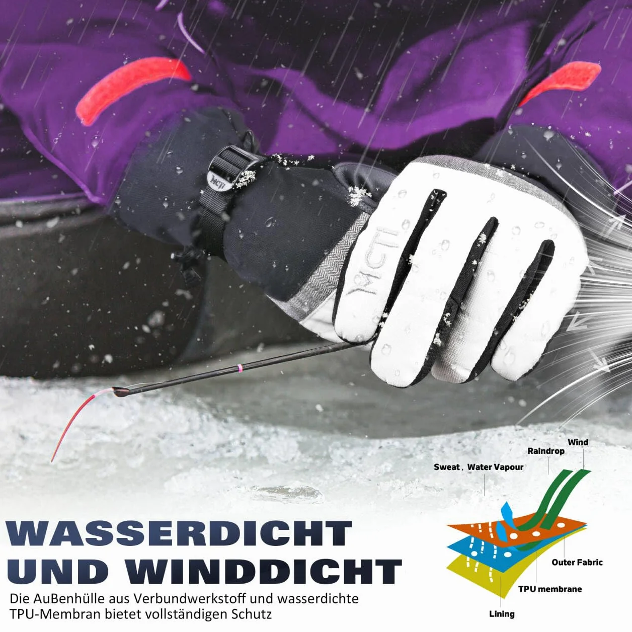 Damskie wodoodporne rękawice dotykowe ciepłe zimowe zimowe snowboard kolarstwo termiczne