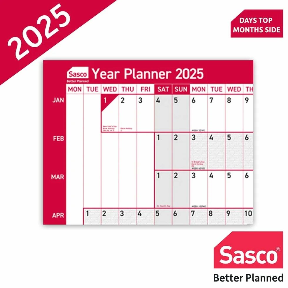 Sasco 2410244 kompaktowy roczny planer ścienny, papierowy mini tablica plakatowa, kalendarz suchościeralny, mały planer ścienny z długopisem i naklejkami, wykres ścienny, niebieski, 610 x 405 mm,