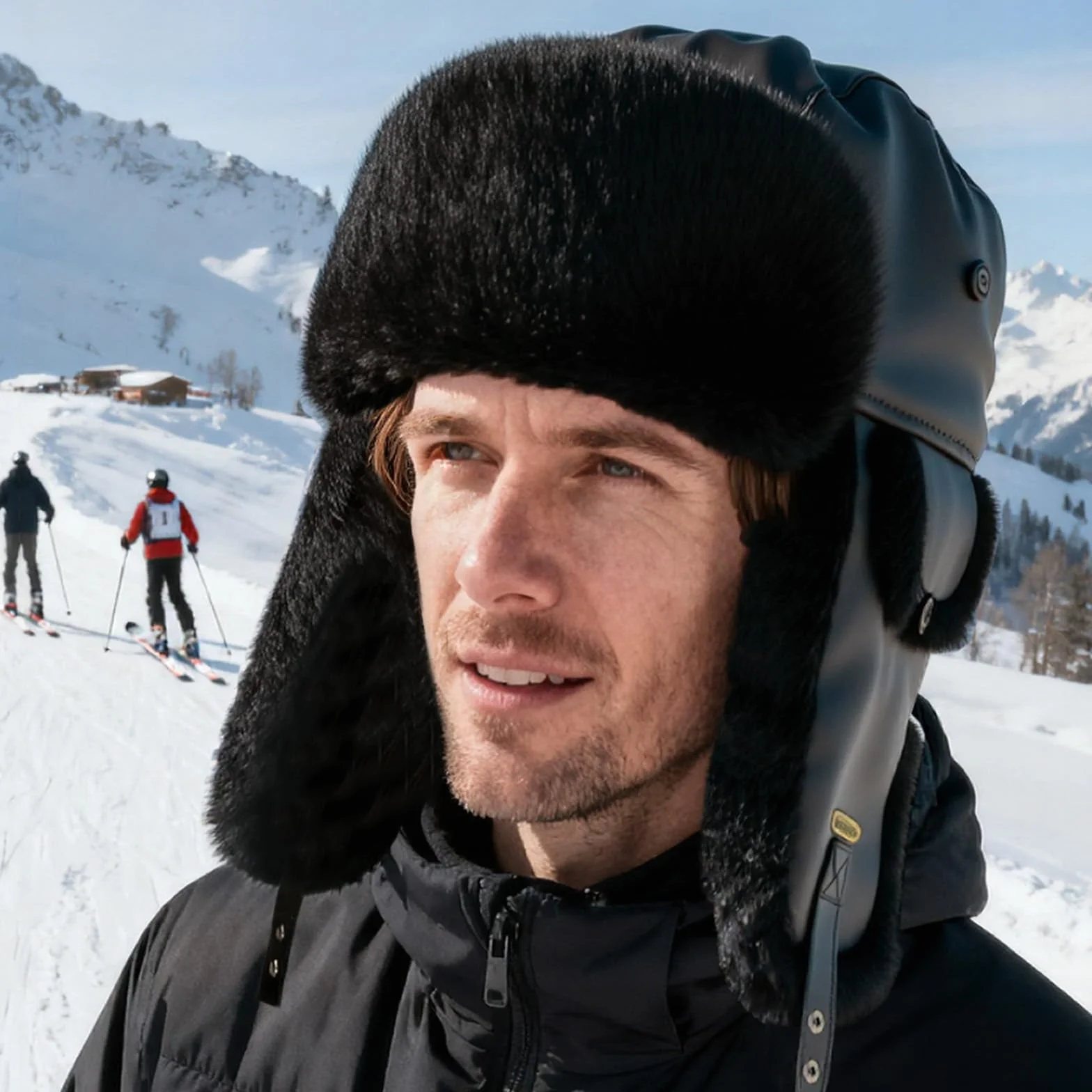 HEYANN Rosyjska czapka lotnicza dla mężczyzn i kobiet, ze sztucznej skóry owczej, zimowa czapka trapper Ushanka, ciepła czapka z nausznikami, uniseks