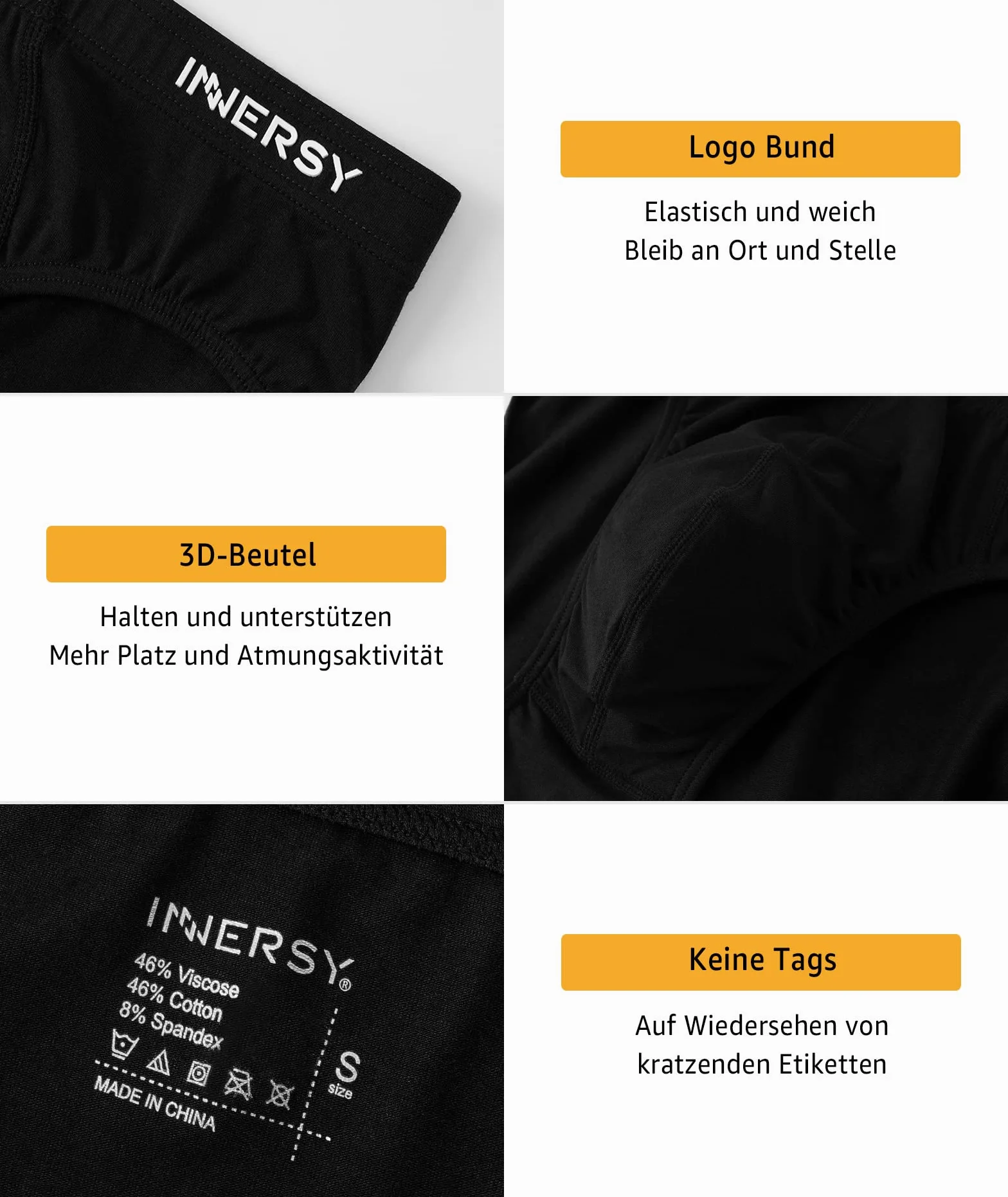 INNERSY Majtki męskie, miękkie majtki, oddychające, sportowe, basic, 4 sztuki w opakowaniu
