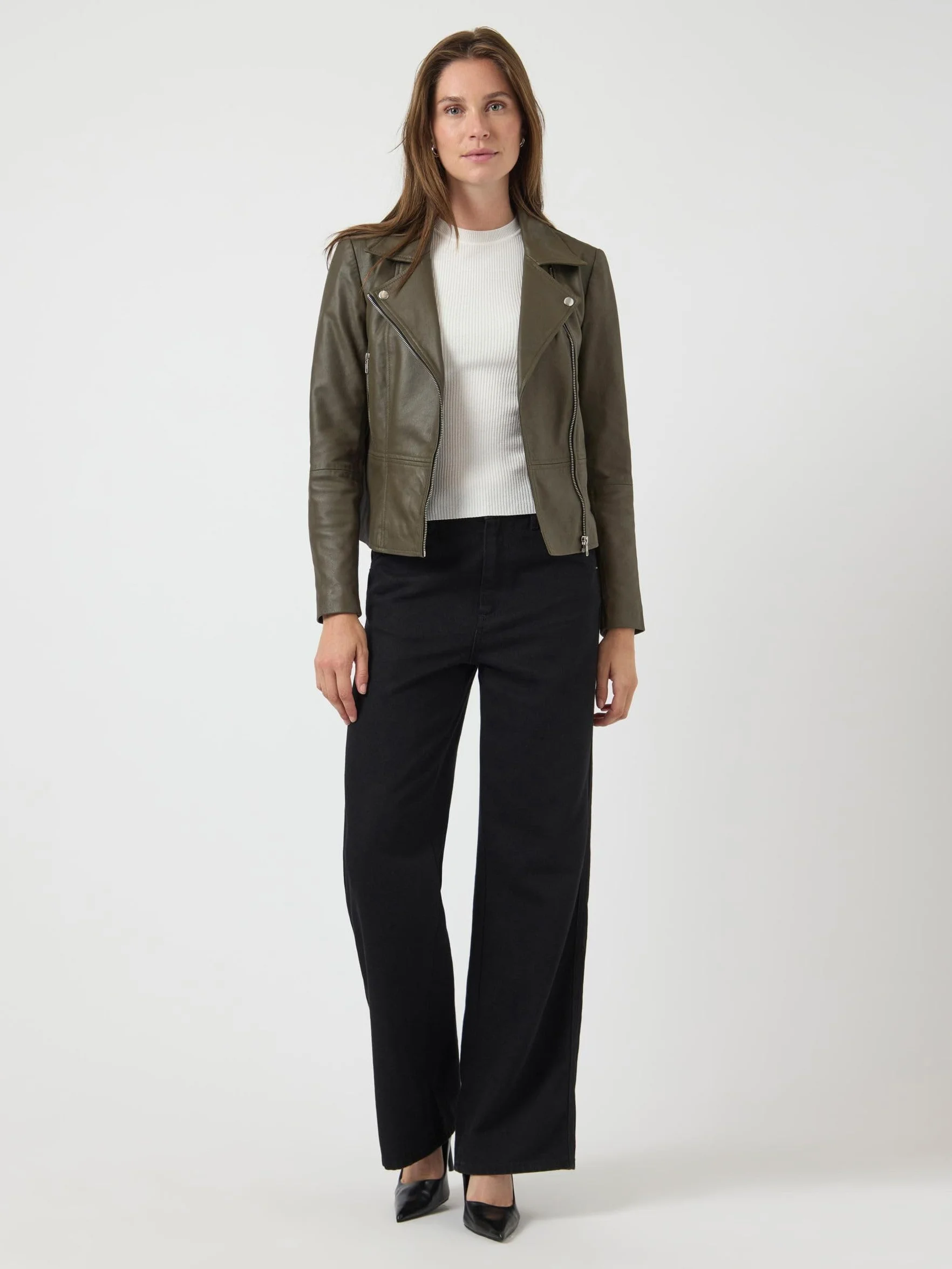 Y.A.S Damska kurtka Yassophie Leather Jacket Noos, Dark Olive, x_s, ciemnooliwkowy, S