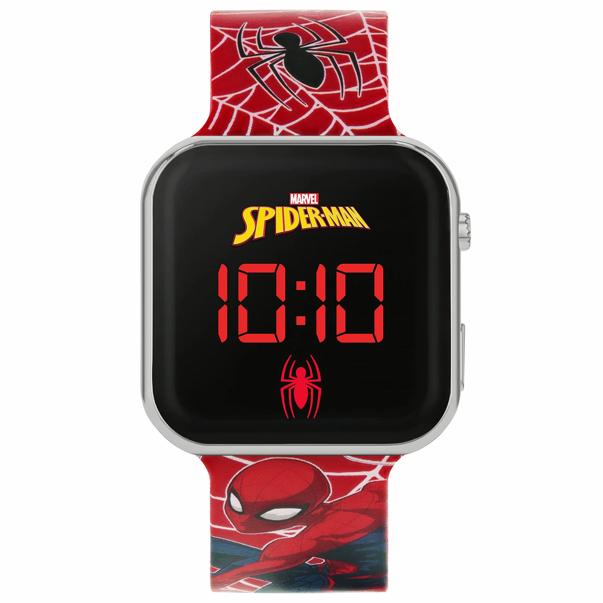 Spiderman Chłopięcy cyfrowy zegarek kwarcowy z silikonowym paskiem SPD4719ARG, Czerwony