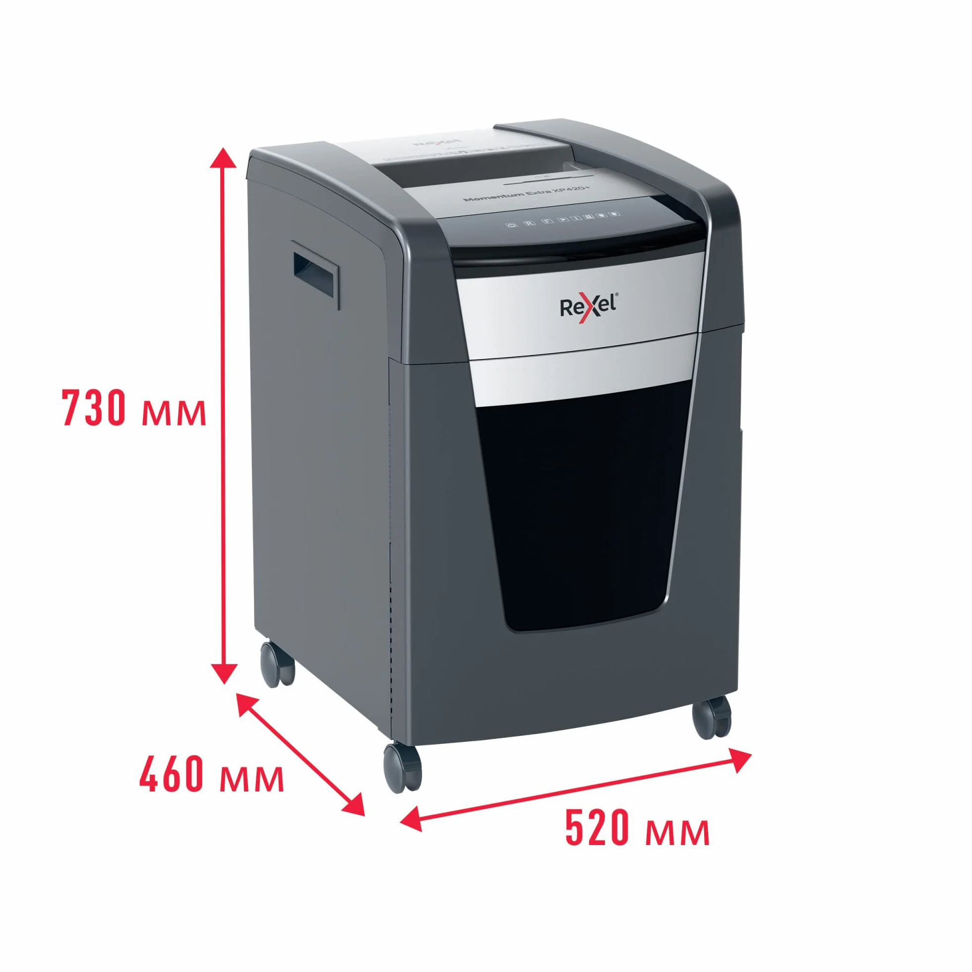 Rexel, Niszczarka do Papieru Rexel Momentum Extra XP420+, do Biura, Tnie na Konfetti do 21 kartek (80 gsm), Poziom Bezpieczeństwa P-4, Pojemnik na Ścinki: 60L, Technologia Zapobiegania Zacięciom