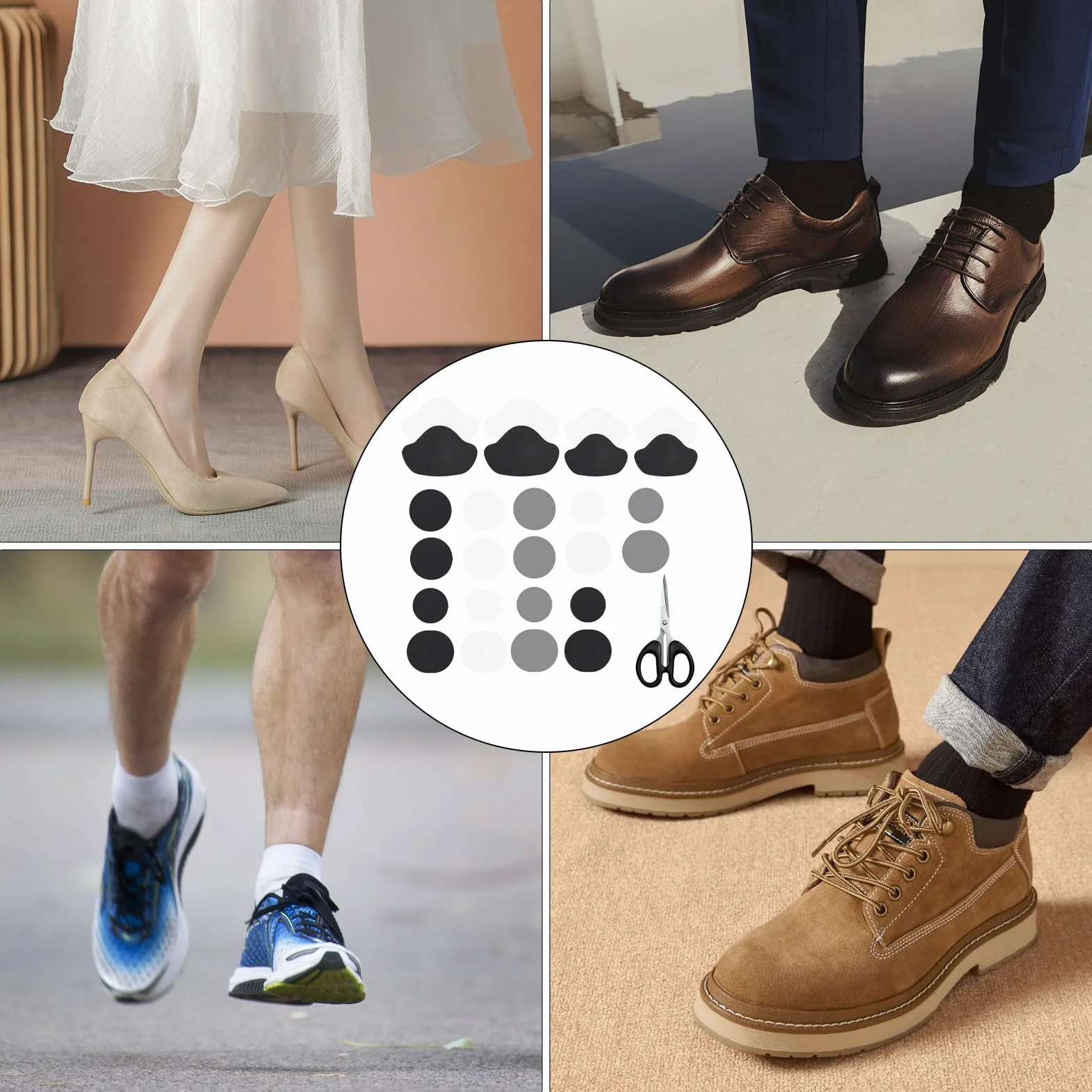 Zestaw naprawczy do butów, 34 sztuki, ochraniacze na pięty, zestaw naprawczy do butów, łatki z przodu do sneakersów, wysokich obcasów, skórzanych butów (czarne + białe)