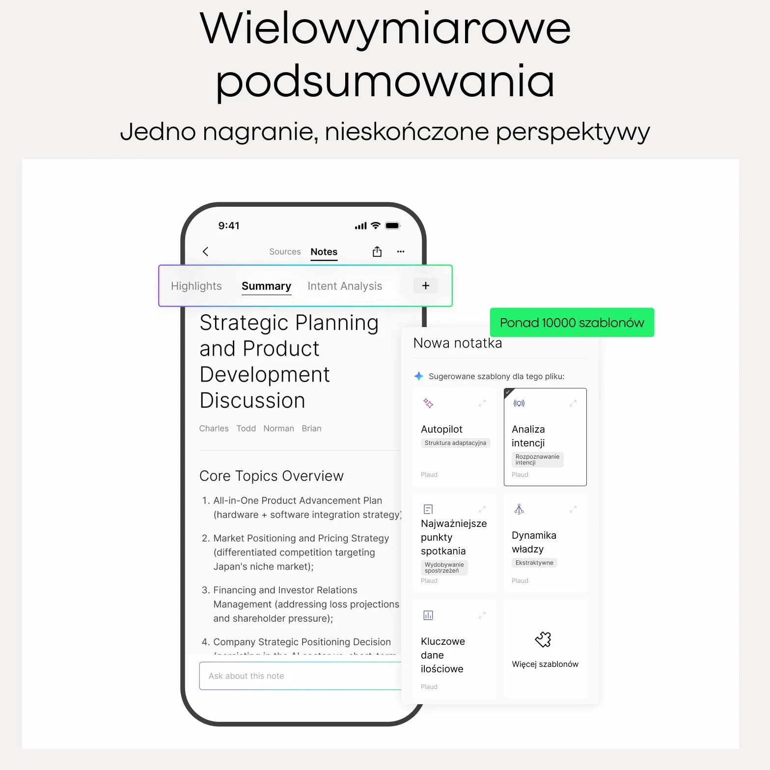 Plaud Note Dyktafon AI 64 GB z etui, obsługa 112 języków, na wykłady i spotkania