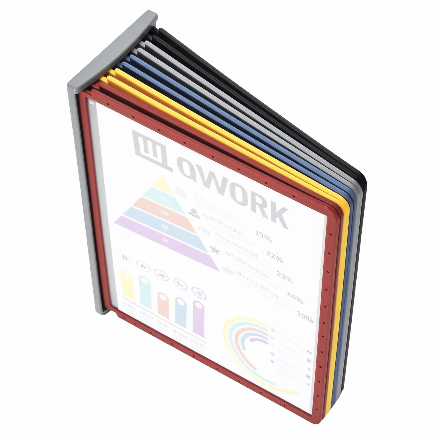 QWORK® Magnetyczny uchwyt na dokumenty A4, montowany na ścianie, 10 paneli w kolorze czarnym, z tablicą magnetyczną i śrubami